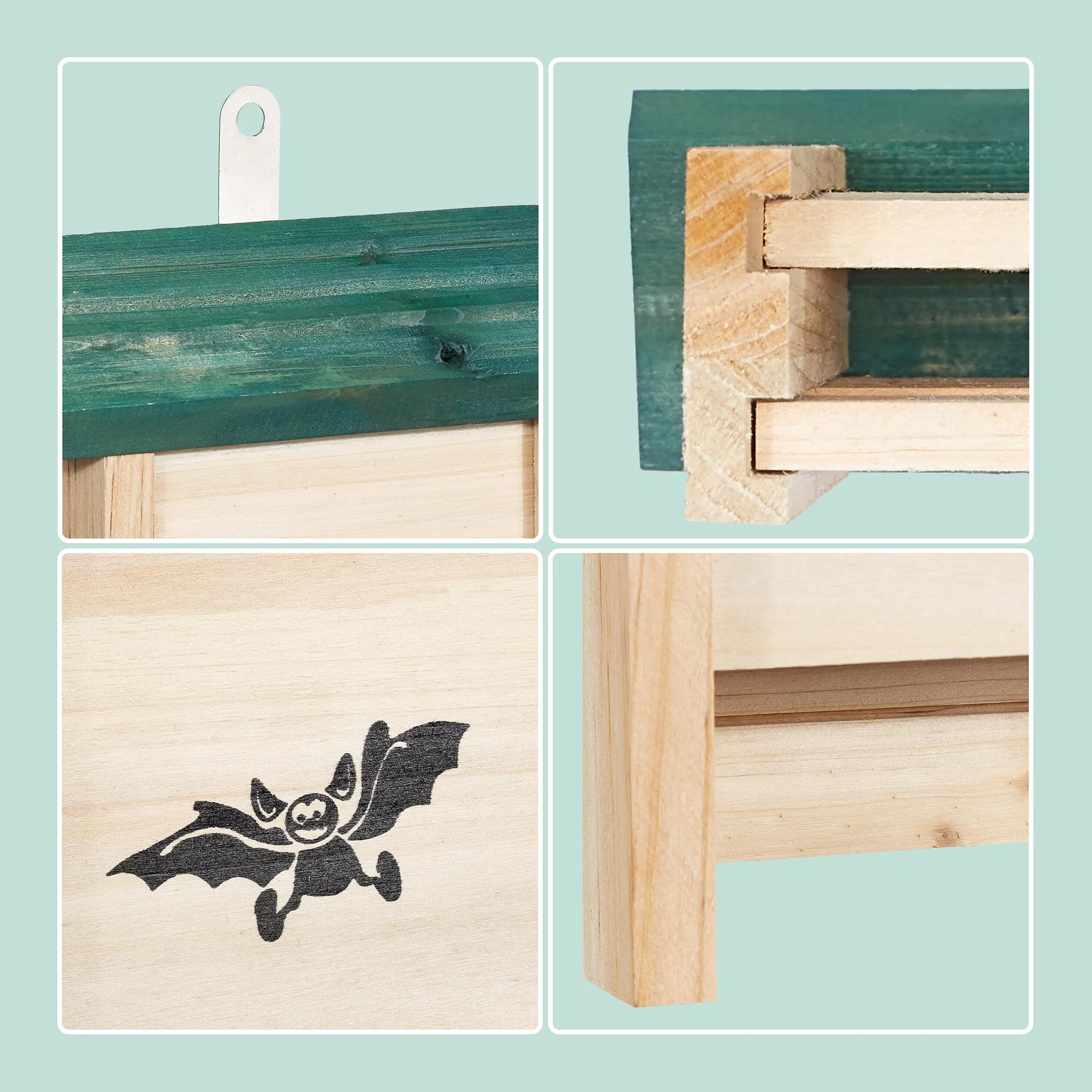 Relaxdays Nichoir Chauves-Souris Lot de 2 Bois Non traité 25 x 18 x 6 cm Naturel/Vert