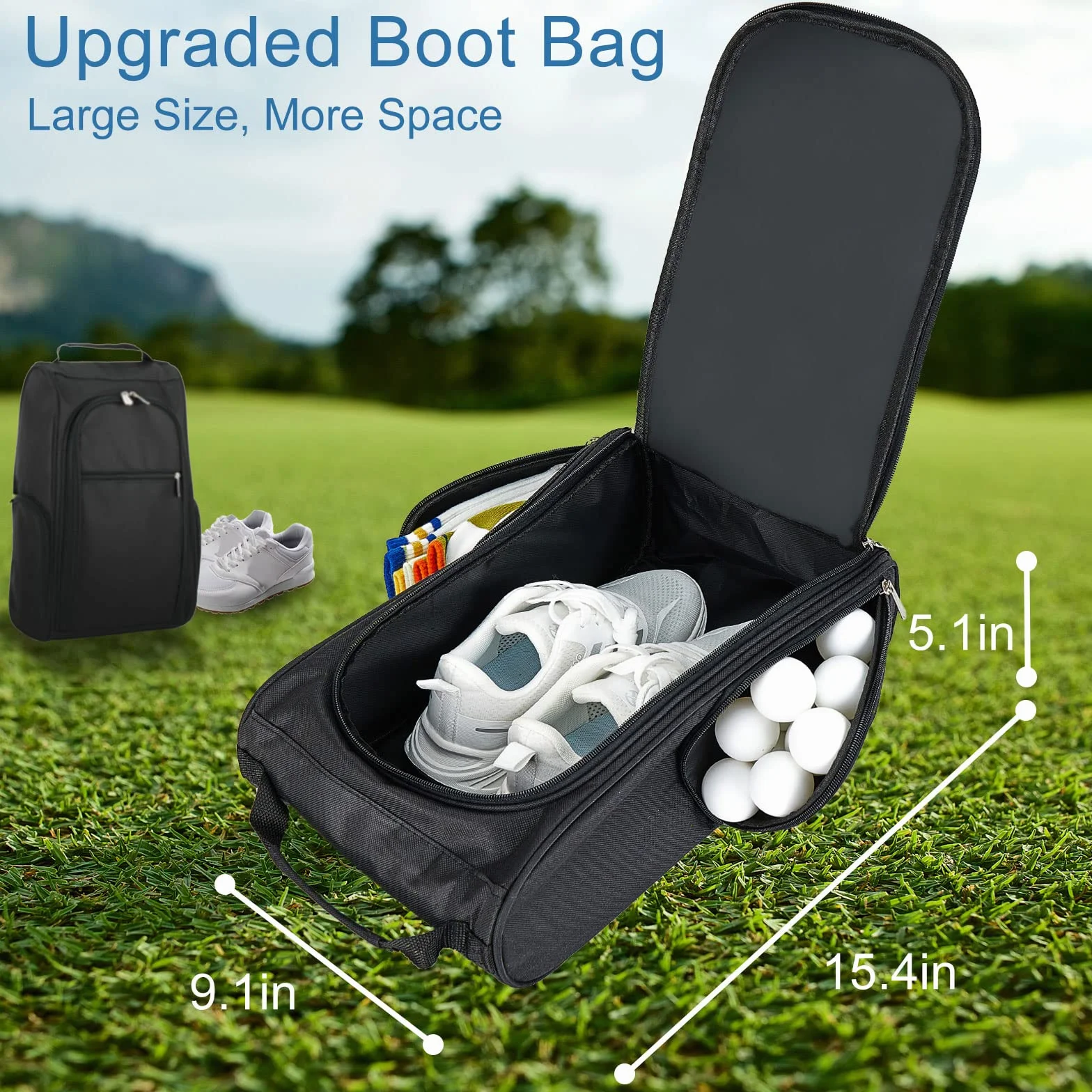 Sac à Chaussures de Football avec 3 Poches Zippées, Housse Rangement Voyage Sport Noir