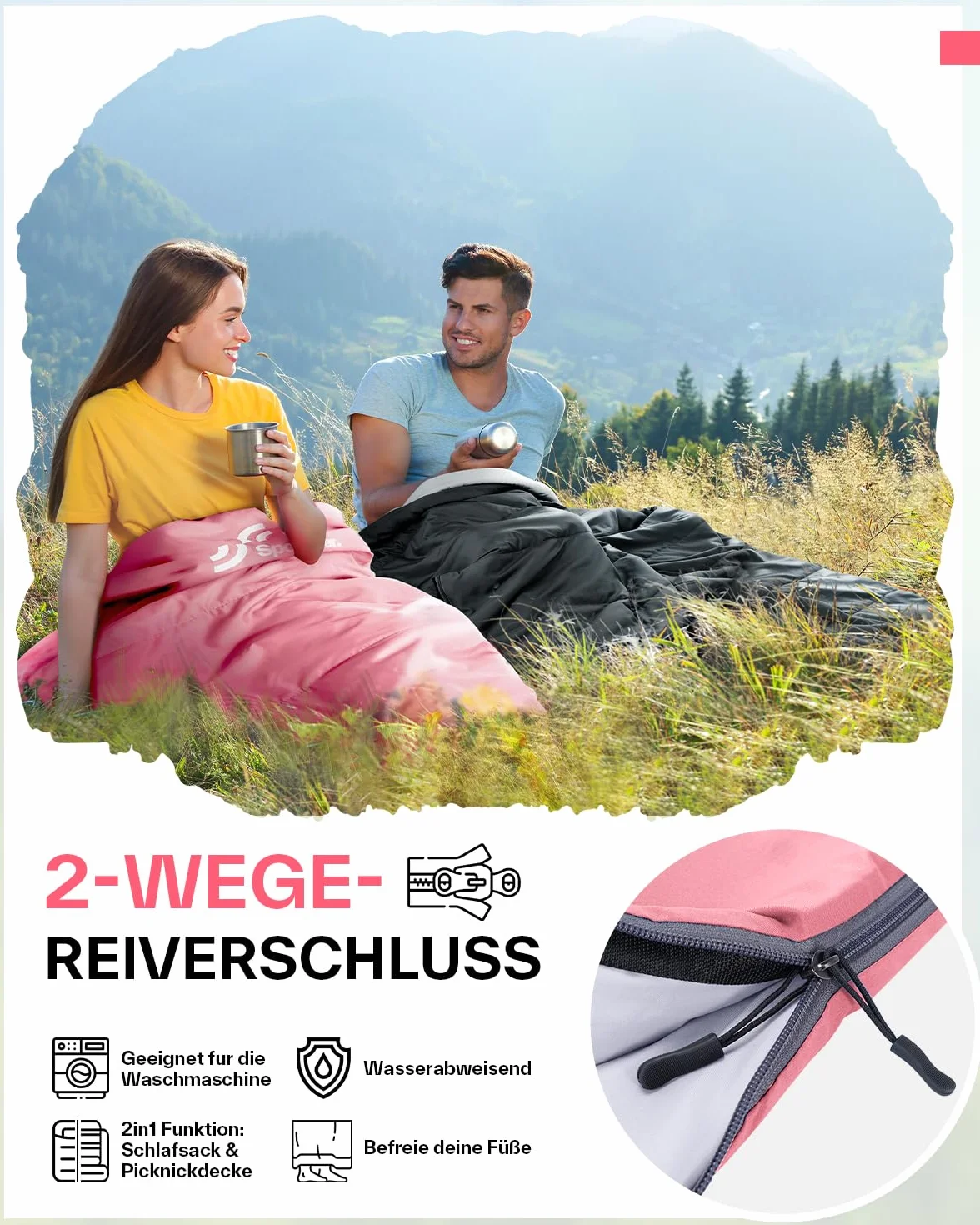 Sac de Couchage: Sportneer l'été Sac de Couchage Adulte 15℃~25℃ Compact Ultralight Enfant Adulte pour Camping Hiking Trekking Randonnée Extérieur