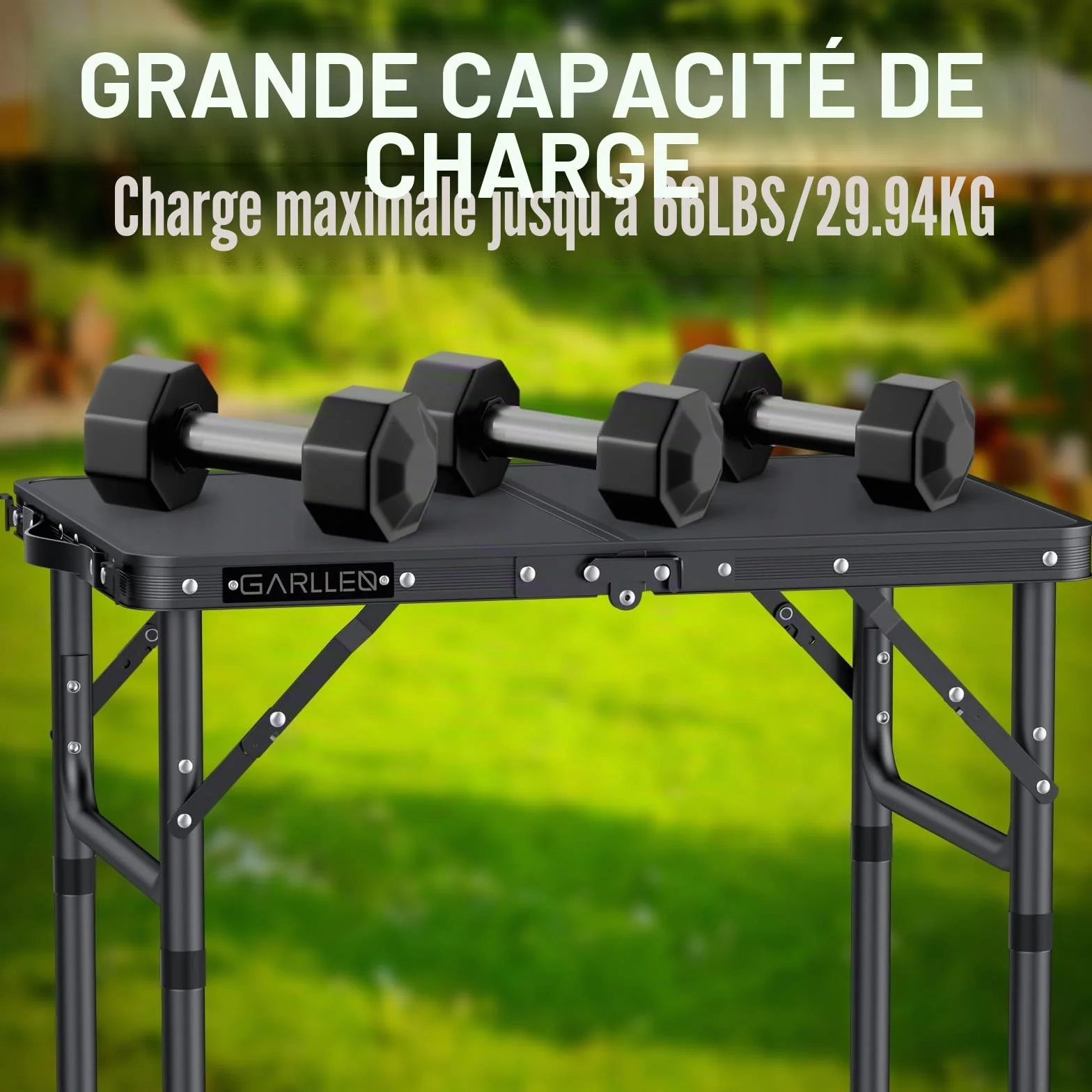 GARLLEN Table de Camping Pliante 58x40 cm 3 Hauteurs Réglables Noir