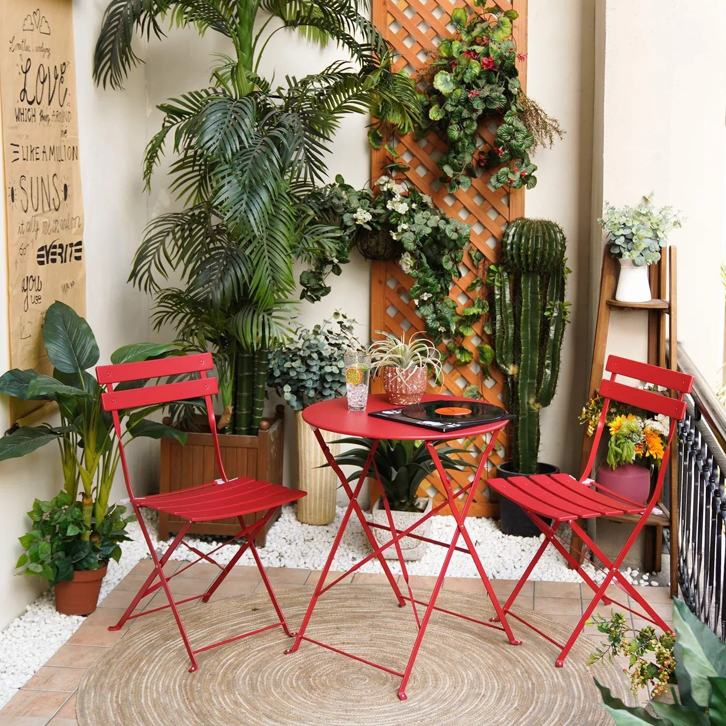 Salon de Jardin Ensemble Table et Chaises Pliables Acier thermolaqué Rouge