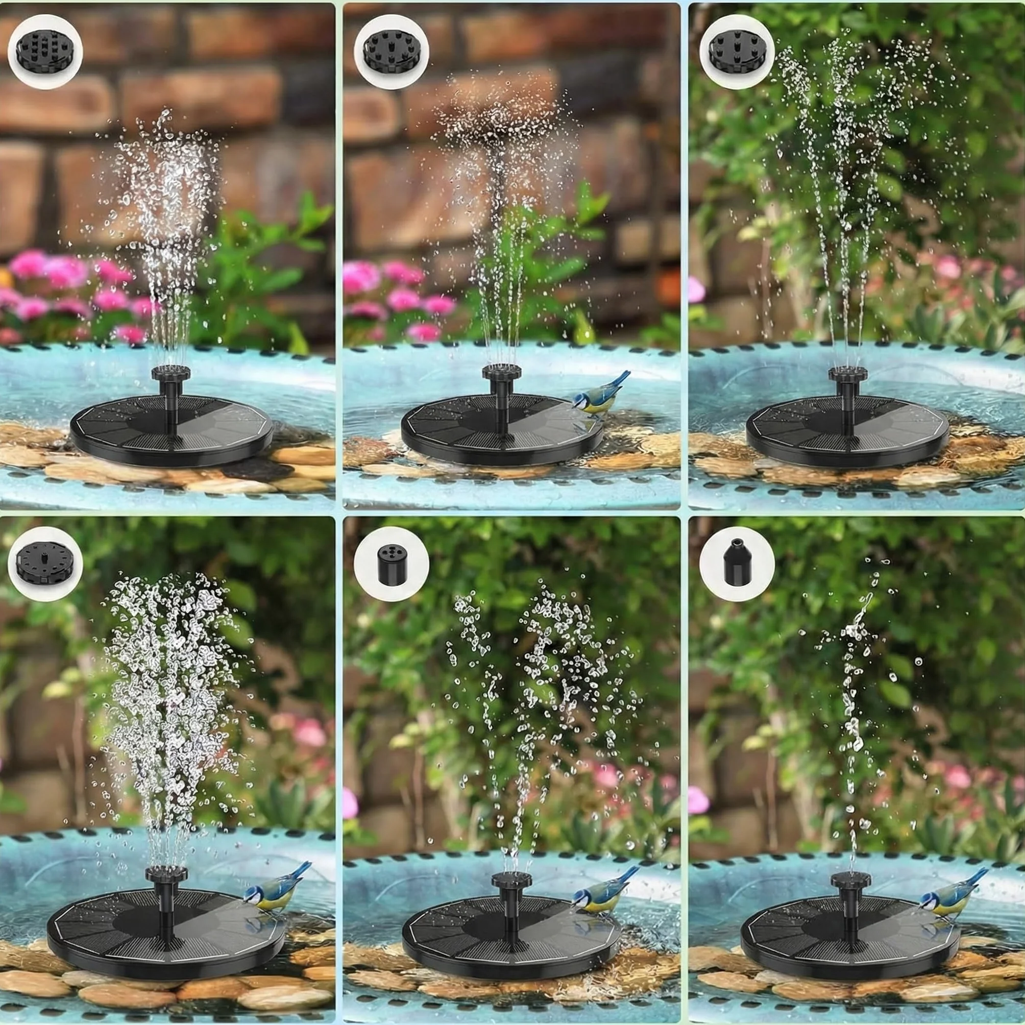 Fontaine Solaire pour Bassin 3,5W intégré 1500mAh Batterie 6 Buses Exterieure Jardin