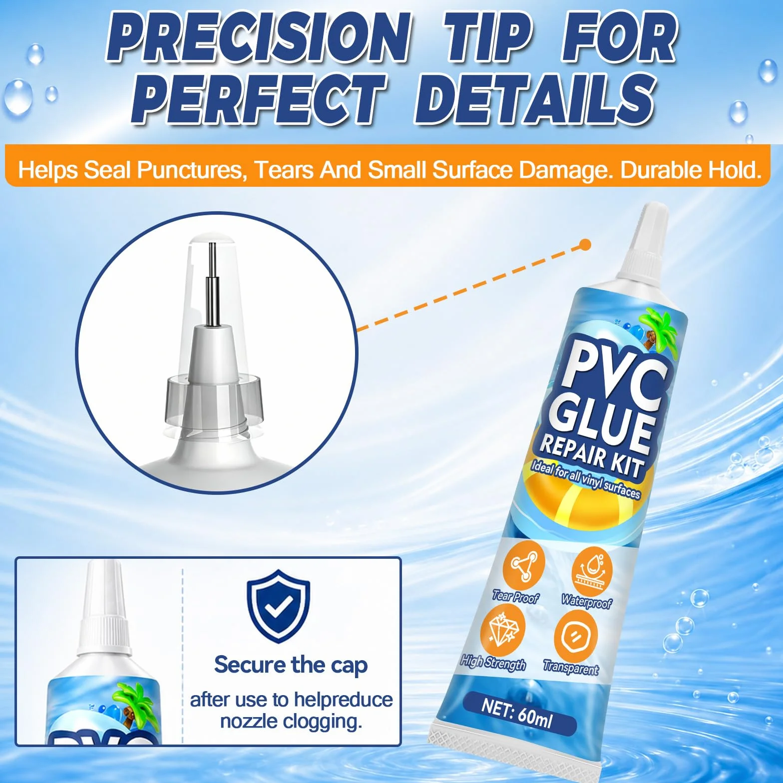 Vigorder Kit Réparation Piscine 60ml, Patch Vinyle Étanche pour Gonflables PVC
