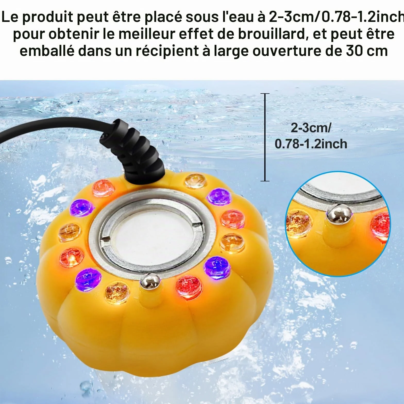 PORFOYO Nébuliseur à Ultrasons 12 LED Brumisateur Ultrason Mini Machine à Fumée d'Halloween avec Protection Anti-éclaboussures