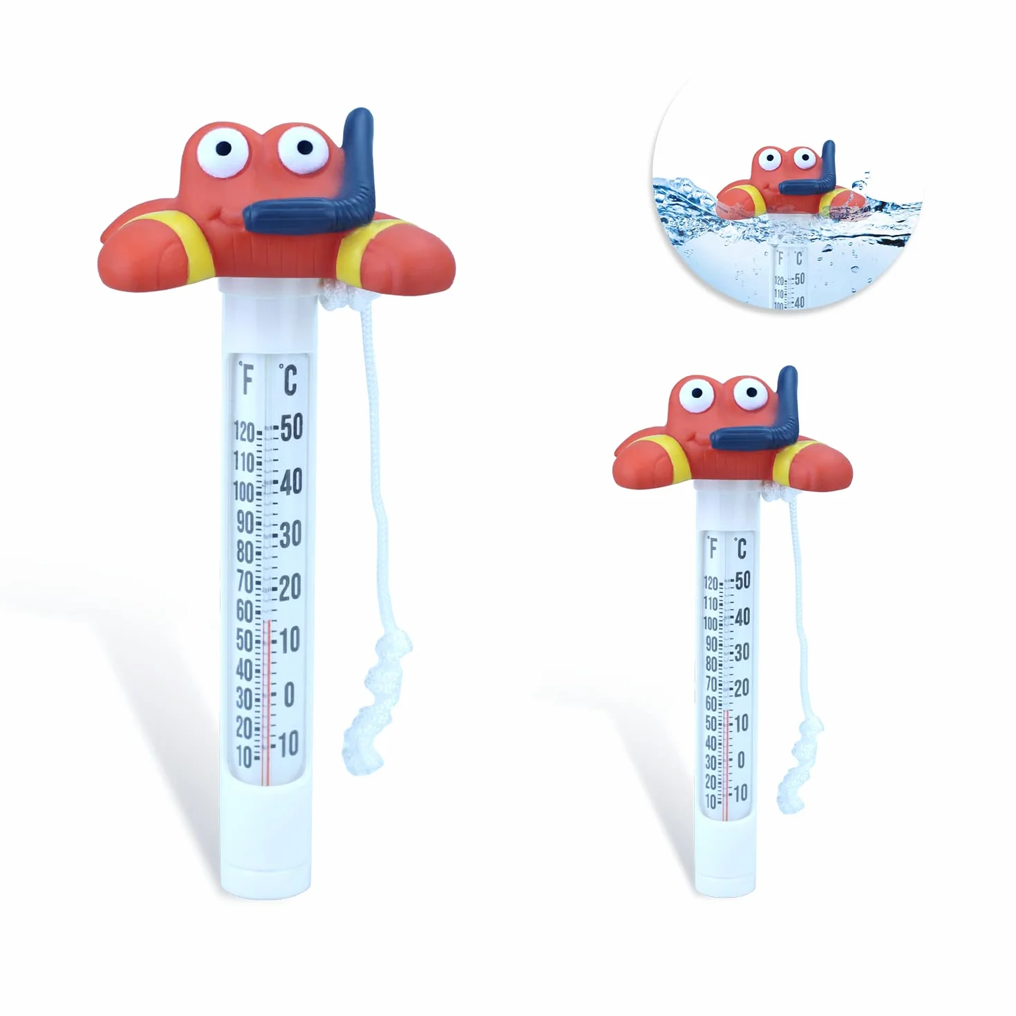 Lot de 2 thermomètres flottants de piscine avec corde, thermomètre eau précis pour bassin, jacuzzi, spa