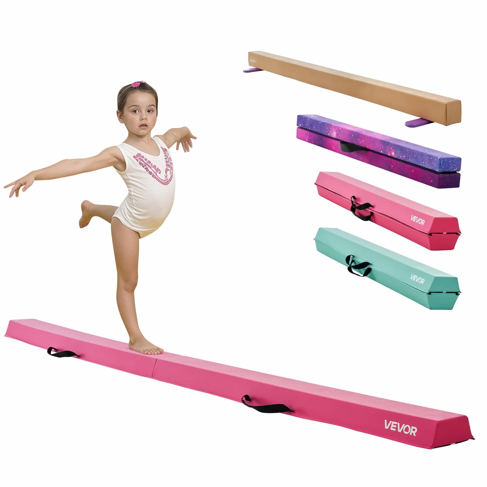 VEVOR Poutre d'équilibre 2,4 m pour enfants – Poutre de sol gymnastique antidérapante avec tapis, noyau bois EVA et sac de transport