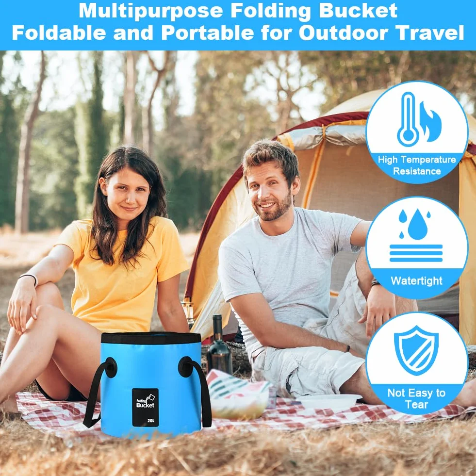 flintronic Seau Pliable, 10L / 12L / 20L Seau de Pêche Pliable Portable, Pliable Multifonctionnel, Robustes, Peu Encombrants, Conteneur d'eau pour Randonnée Pêche Nautisme Jardinage