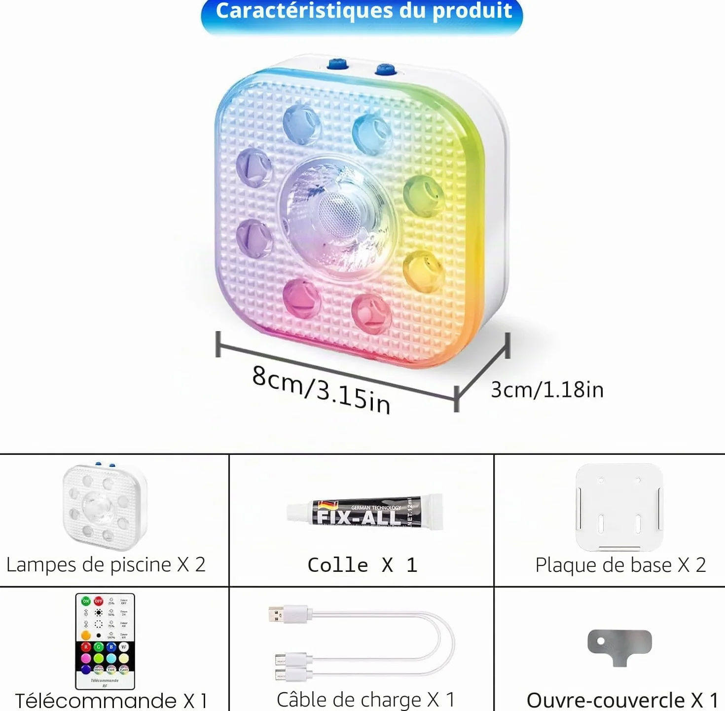 Lampes LED Submersibles Rechargeables IP68, Lot de 2, 16 Couleurs, Télécommande, Fixation Magnétique, HL Lumière