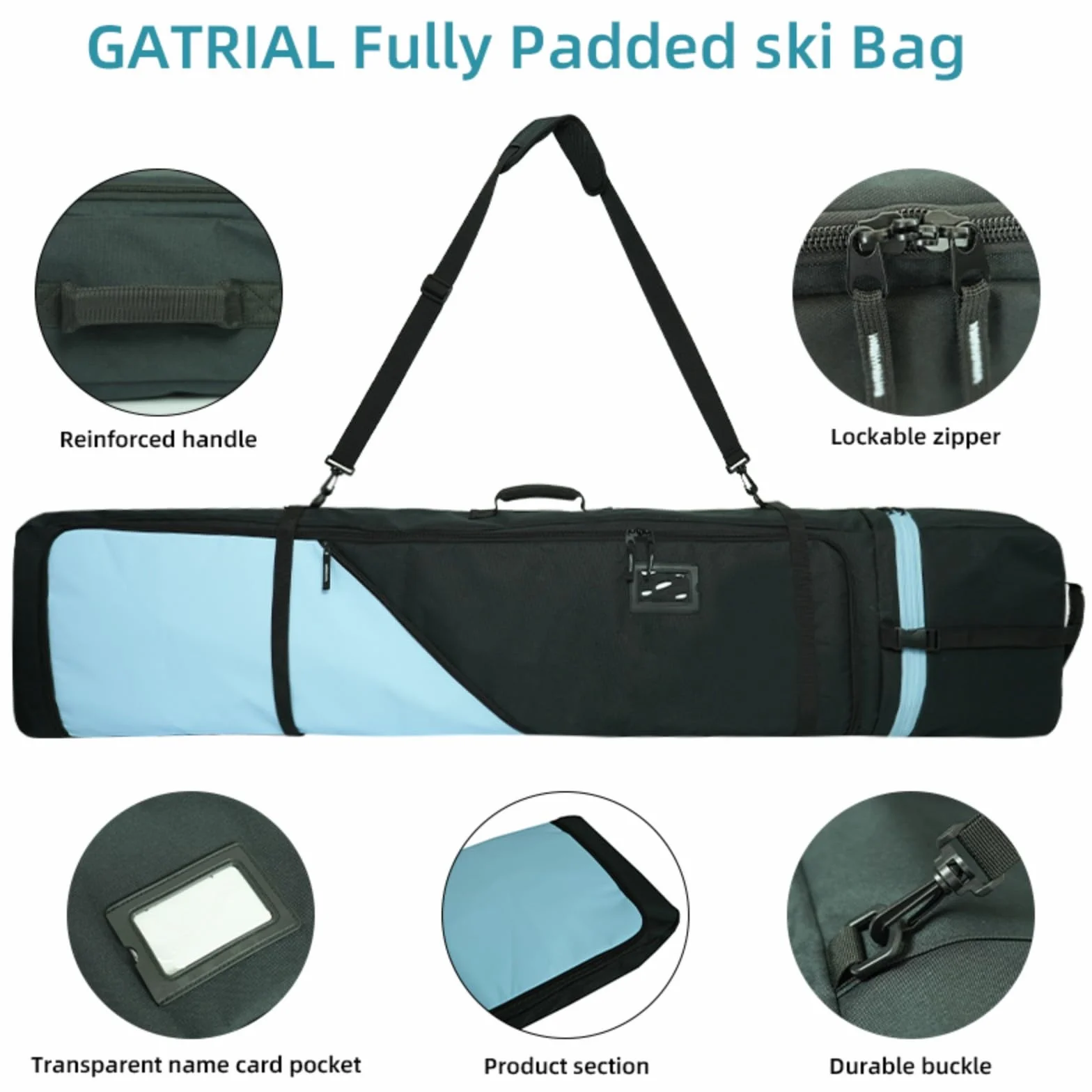 AUMTISC Housse de Snowboard, Sac de Voyage pour Snowboard, Sac de Rangement pour Skis, Bottes et équipement, Longueur réglable de 156 cm à 181 cm