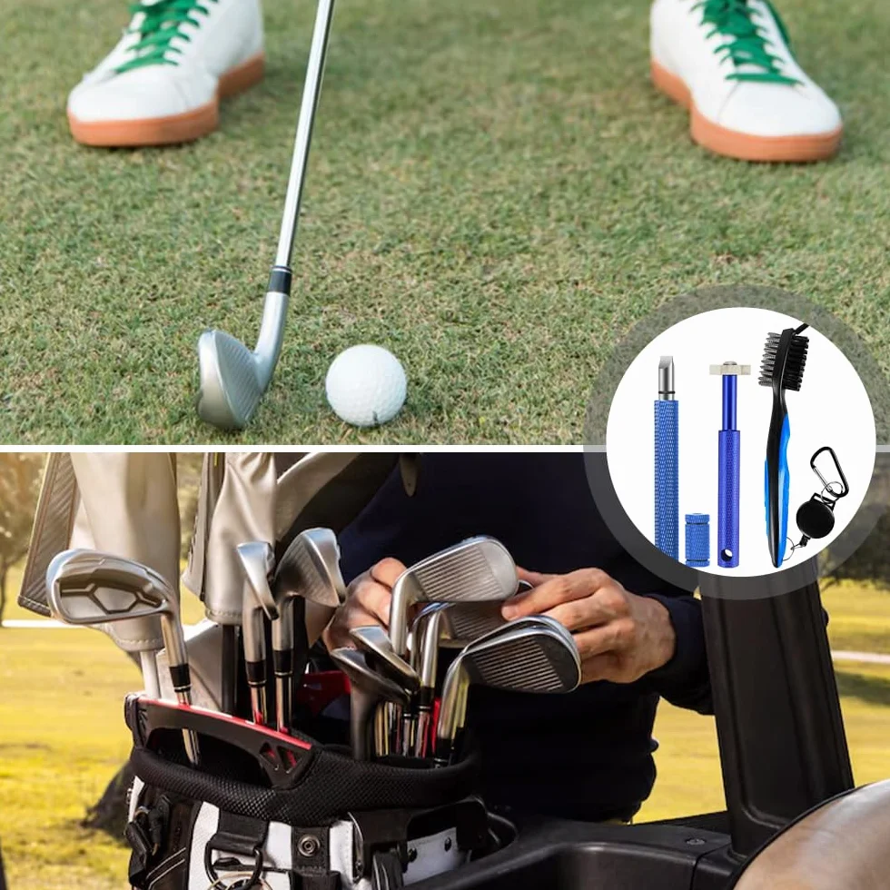 Brosses de Golf 3 Pièces Nettoyage Club Rétractable Affûteur Rainures Confortable