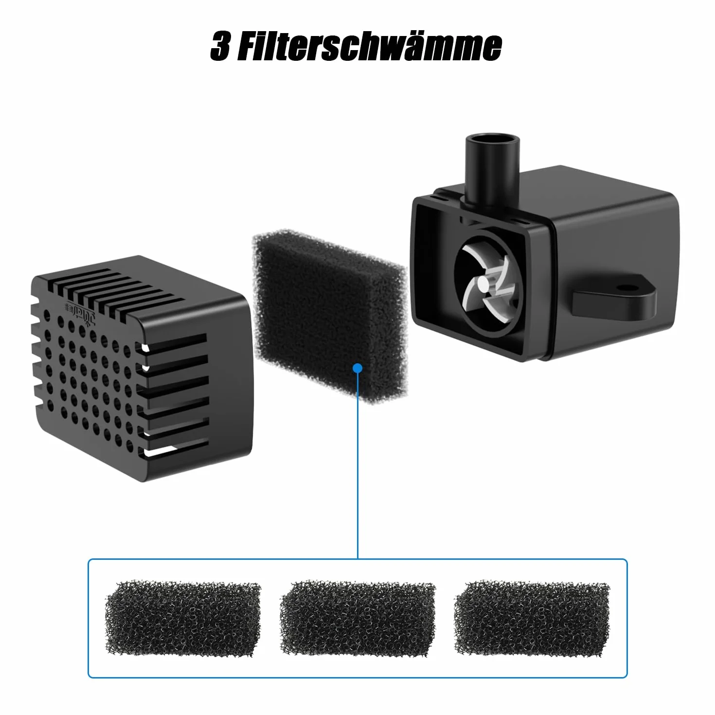 Kit d'accessoires pour fontaine solaire, 8 buses à effets DIY, 4 fixateurs, 3 éponges filtrantes