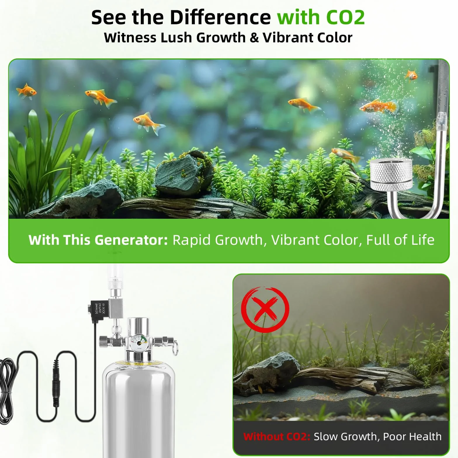 Butla CO2 2kg Stal Nierdzewna Zestaw Generatora CO2 Akwarium z Elektrozaworem