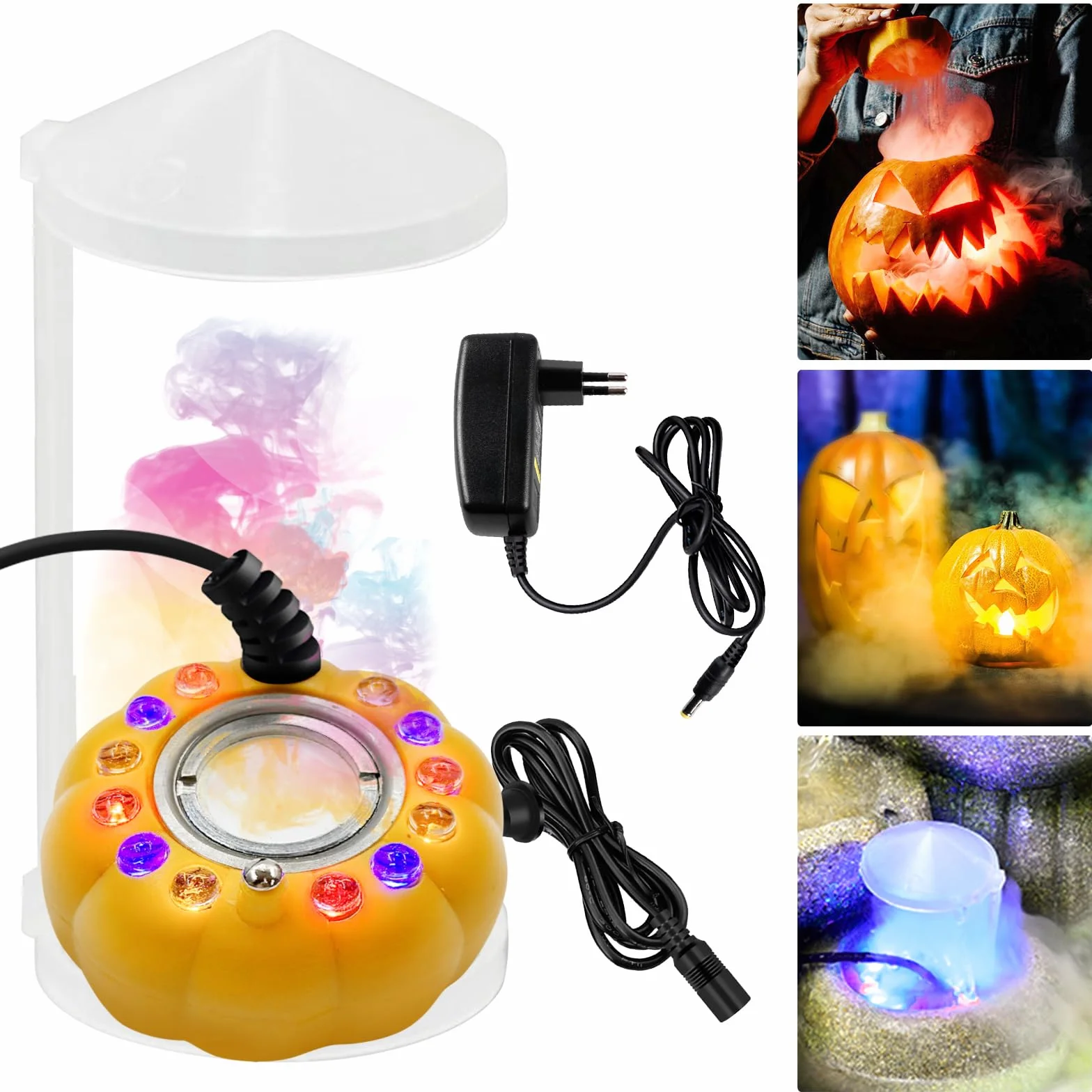 PORFOYO Nébuliseur à Ultrasons 12 LED Brumisateur Ultrason Mini Machine à Fumée d'Halloween avec Protection Anti-éclaboussures