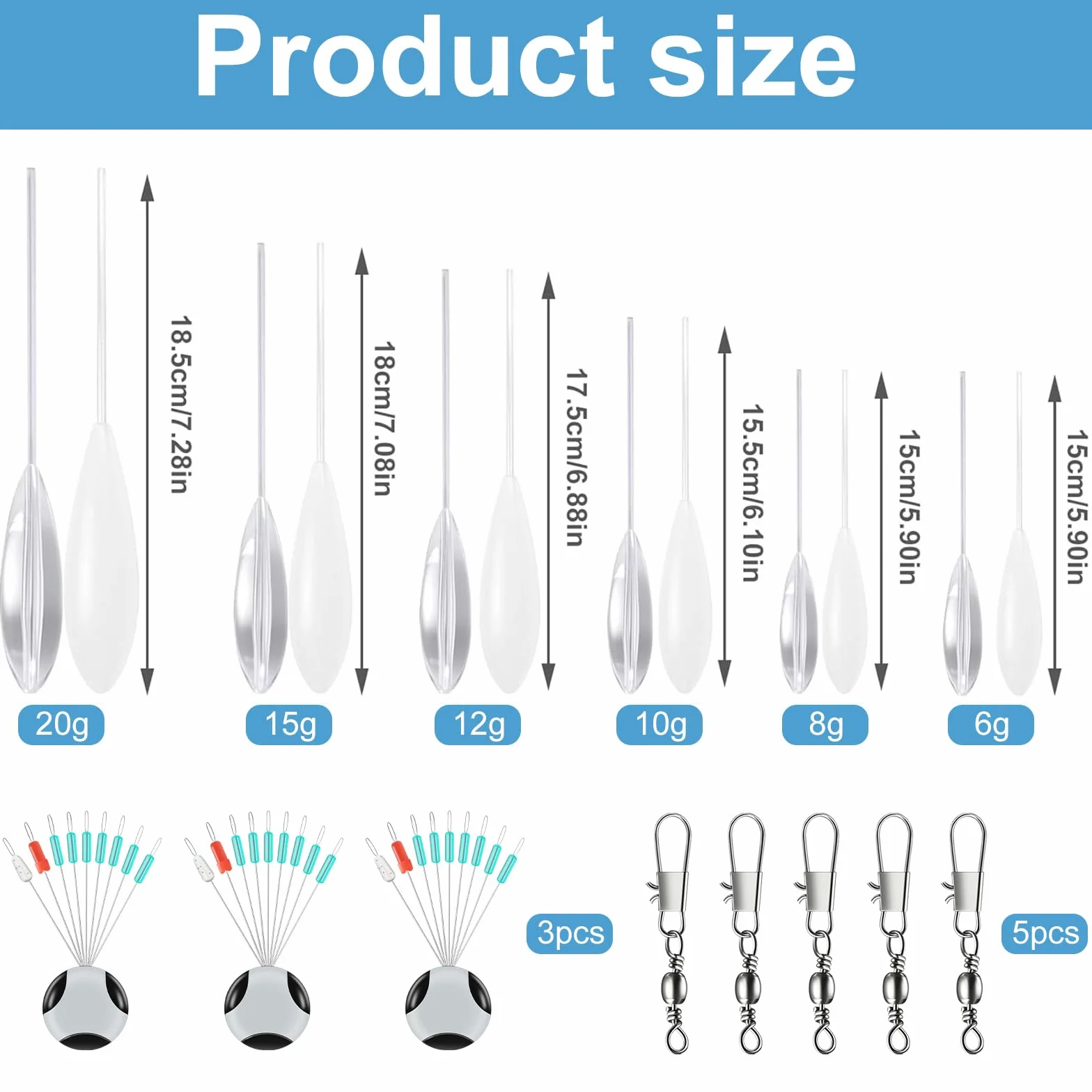 20 Pièces Bombette Peche Truite Set Semi-Plongeante Flottant 6g-20g Triple Pivotant Stop Float