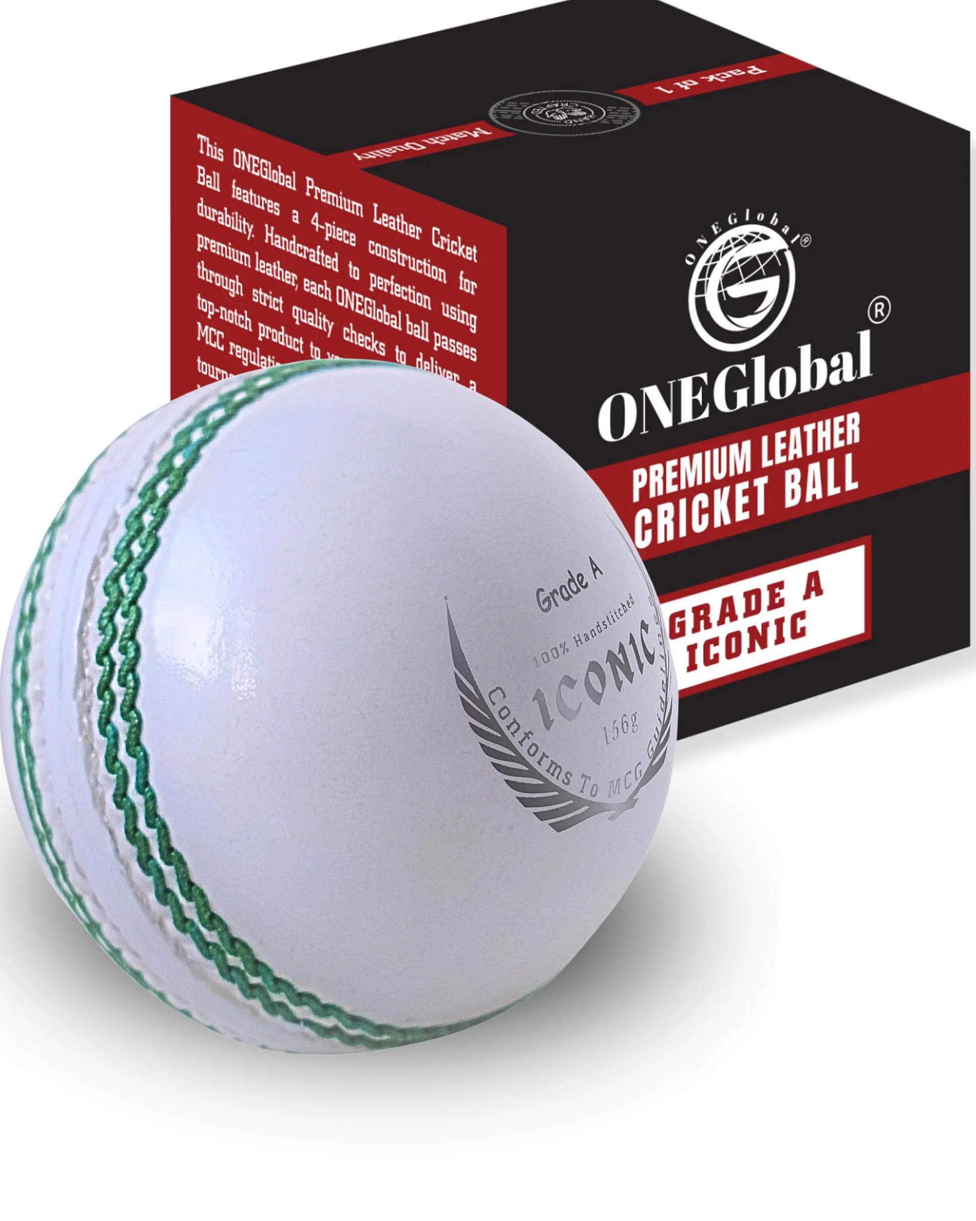 Balle de cricket emblématique en cuir | 100 % cousue à la main, 156 g – 5,5 oz, construction imperméable en 4 pièces | Balles de cricket rigides de qualité assortie