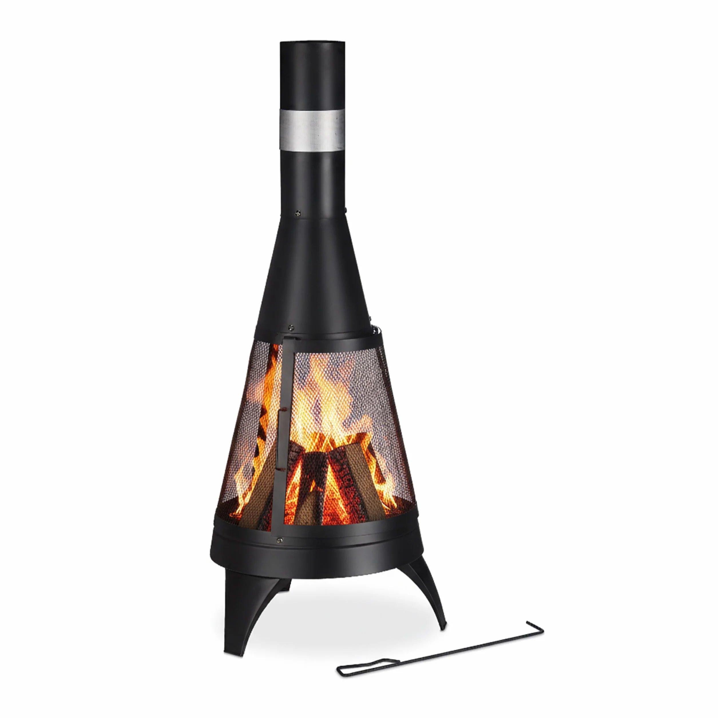 Relaxdays Cheminée de terrasse Pare-étincelle Grille tisonnier 120 x 47 cm Braséro Jardin Noir