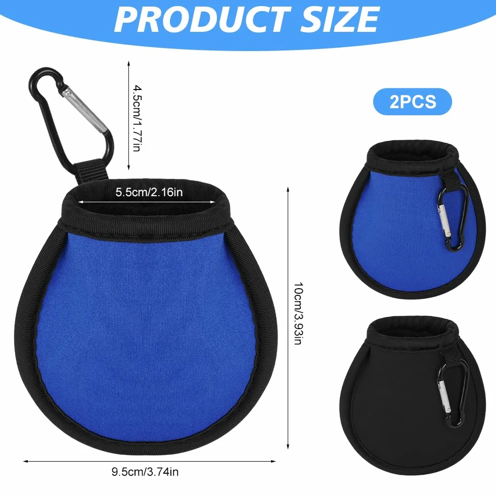 Pochettes de Nettoyage de Balles de Golf, 2 Pcs Imperméable, Sac de Golf Double Couche, Portables avec Mousqueton, Noir + Bleu