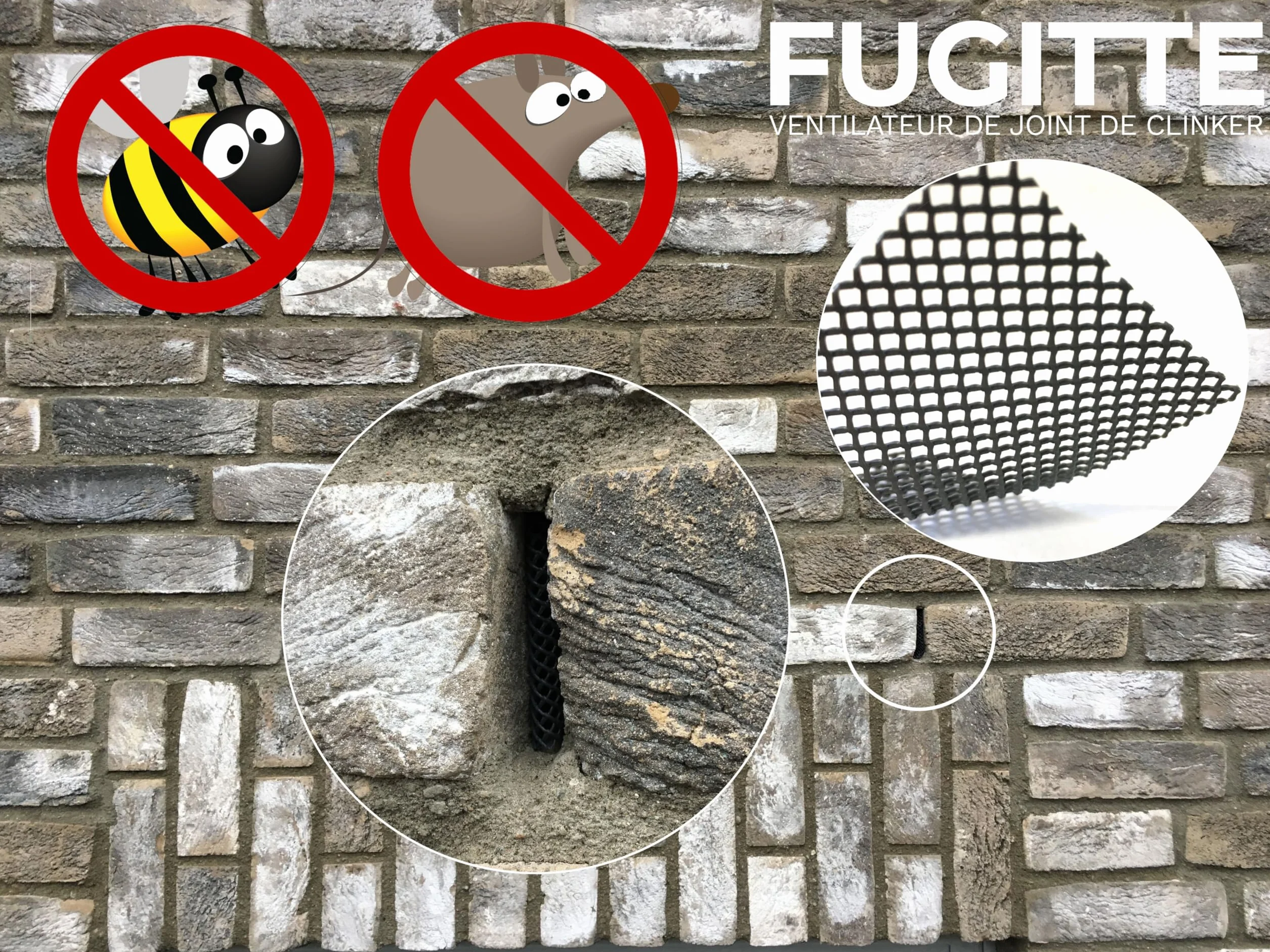 Grille de ventilation anti-abeilles guêpes souris pour joints gris