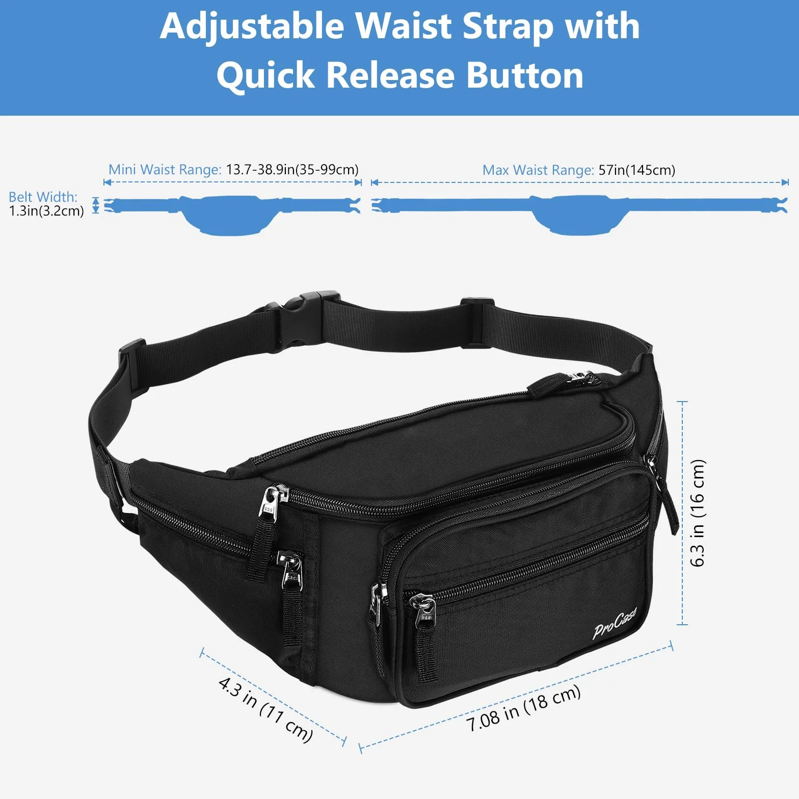 ProCase Sac Banana/Sacoche de Ceinture Homme Femme, Fanny Pack Waist Pack Léger Ville de Sécurité pour Voyage, Sac à Taille pour Randonnée Outdoor Sport