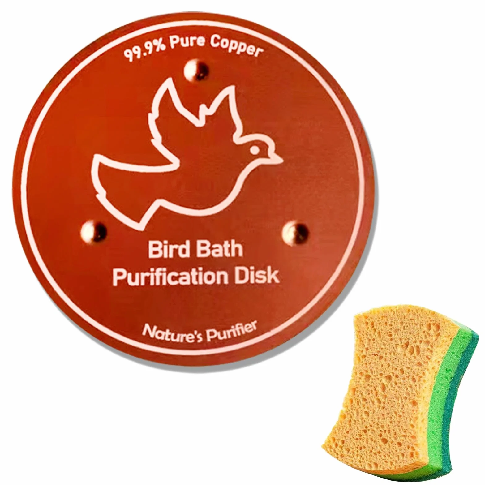 Disque de Purification pour Bain d'oiseaux en Cuivre Pur 99,99% 4 Pouces avec Support à Trois Points
