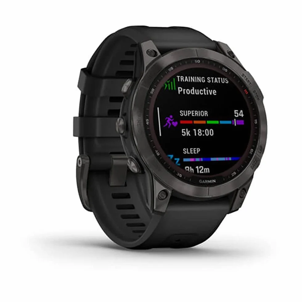 Garmin Fenix 7 Sapphire Solar Noir DLC-Titanium Bracelet Silicone Remis à neuf
