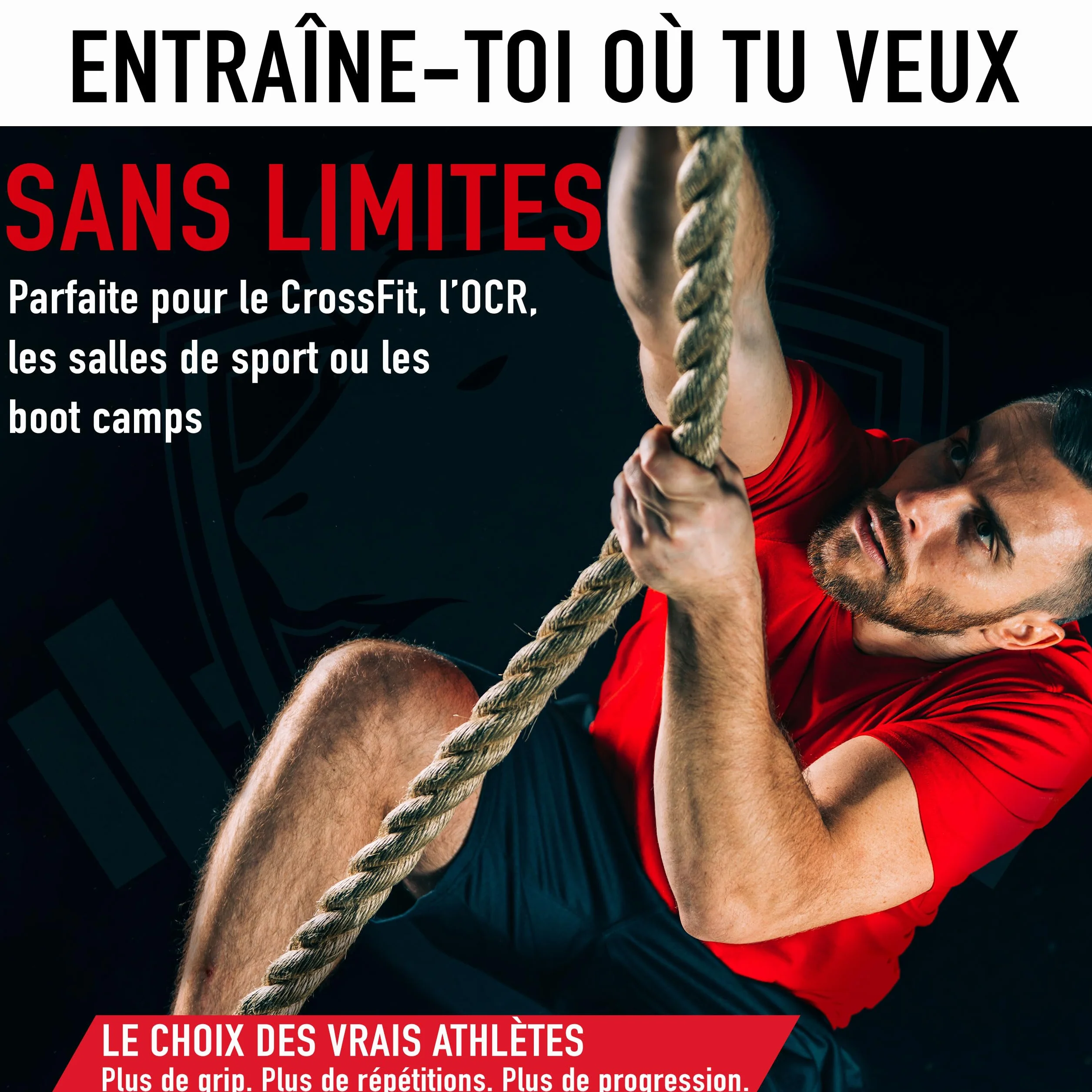 Corde à Grimper en Jute 38 mm, 3-6 m avec Mousqueton pour Crossfit et Pompiers