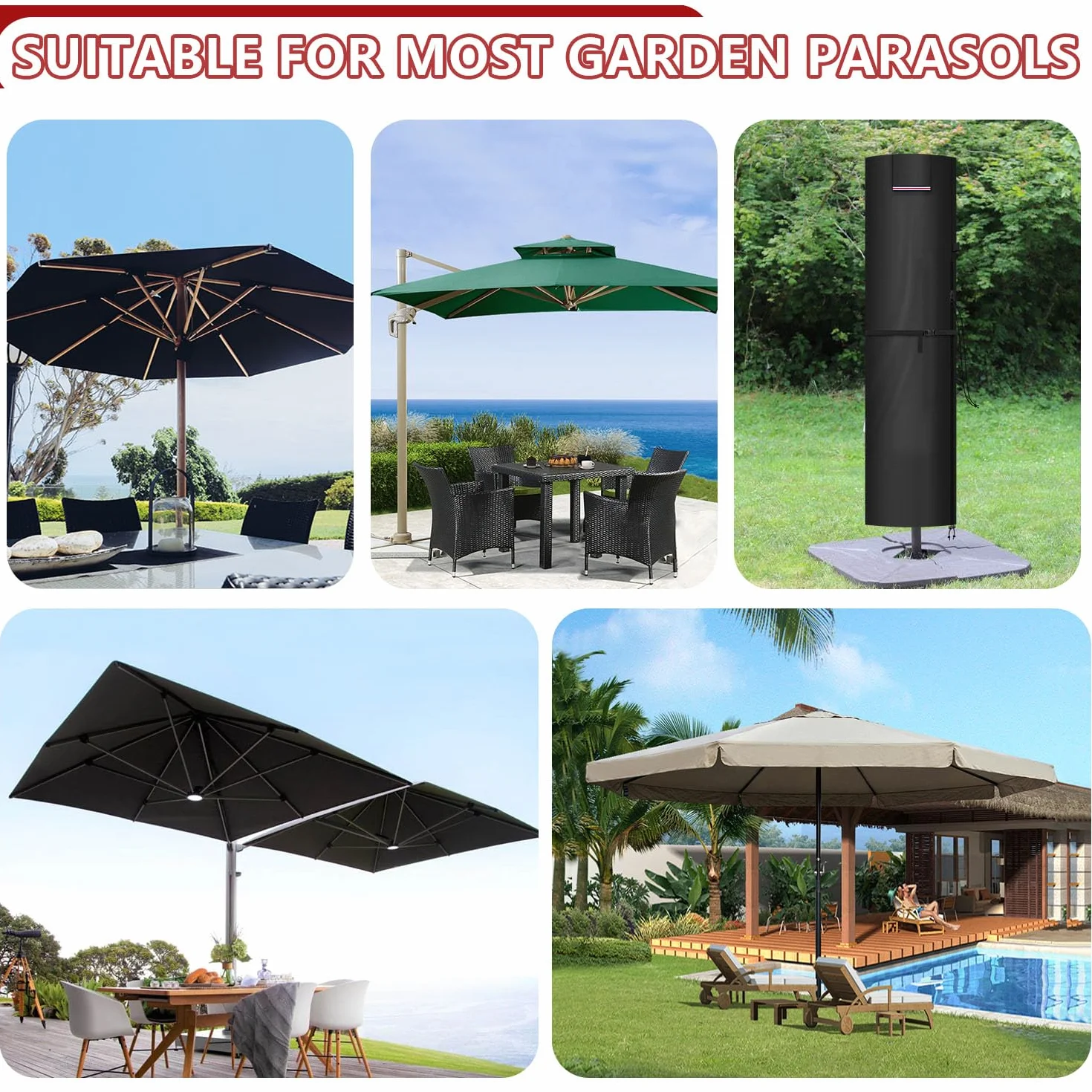 LAMUNI Housse Parasol Déporté 420D Tissu Oxford Imperméable Anti-UV 260x65/65cm