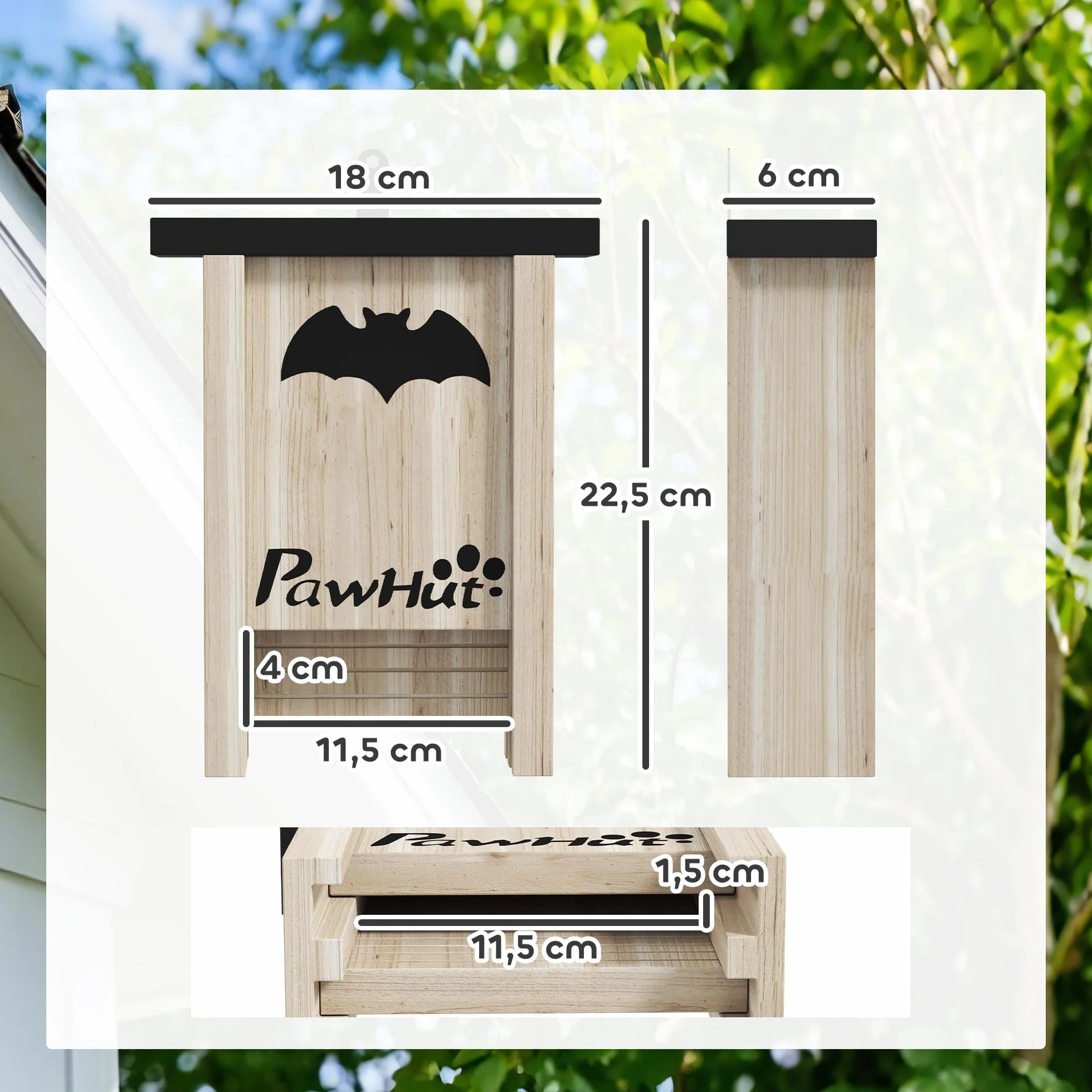 PawHut Nichoir Chauve-Souris Ensemble de Trois Boîtes avec Crochet Bois Massif 18 x 6 x 22,5 cm