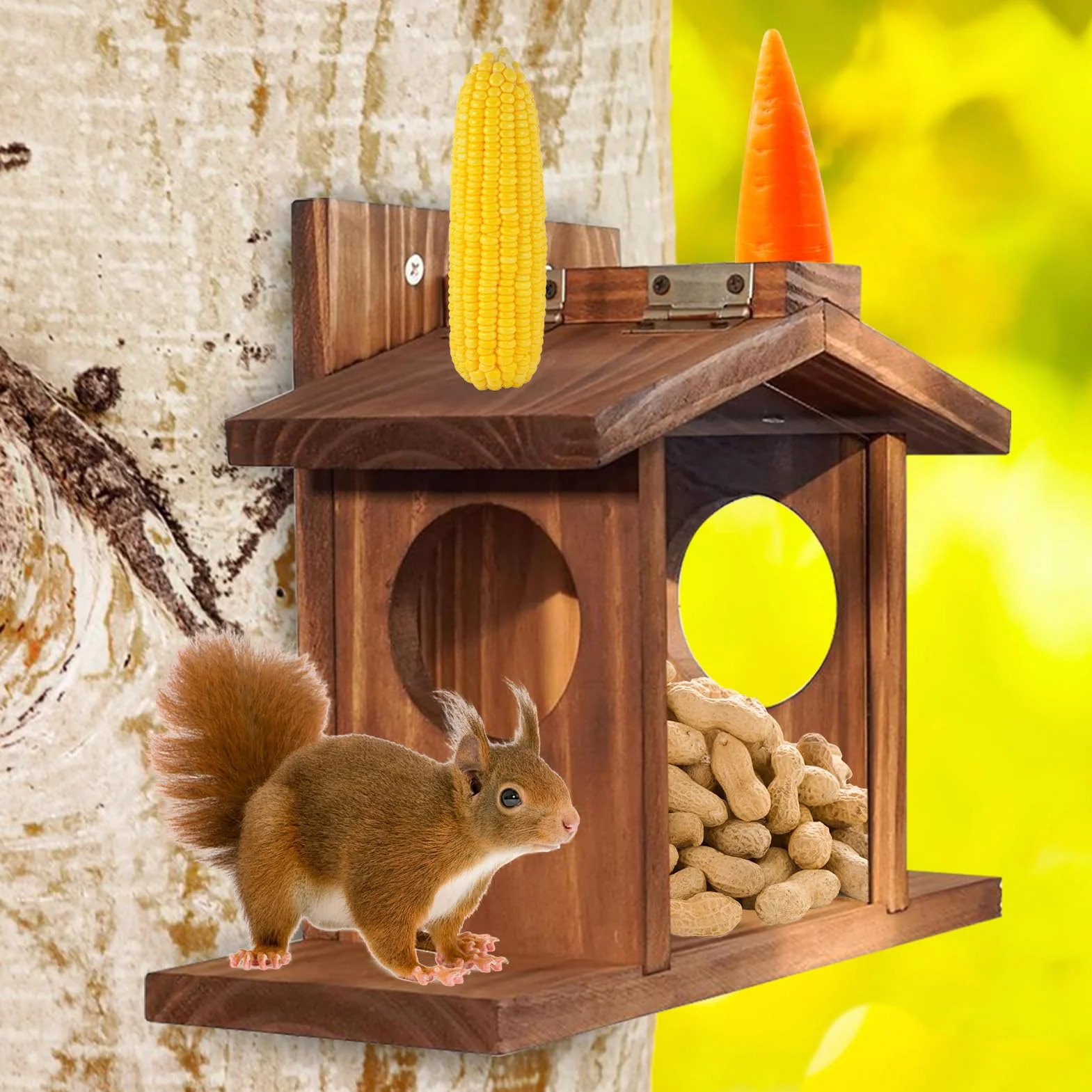 Maison d'écureuil extérieur avec toit amovible - Mangeoire durable pour écureuils et tamias, décoration de jardin
