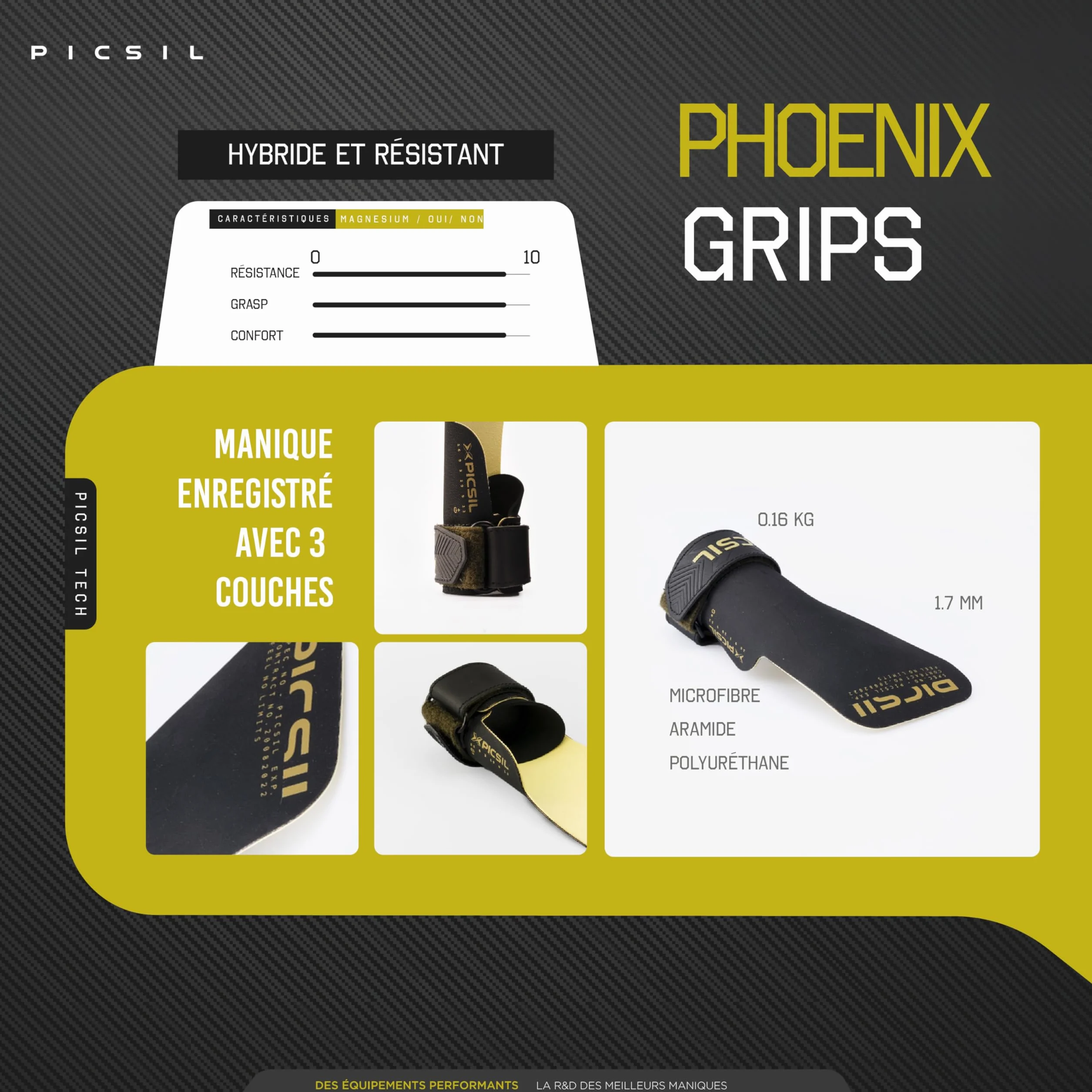 Maniques Phoenix Niveau Professionnel PICSIL, Grips Protection Main Magnésie Cross Training Calisthenics