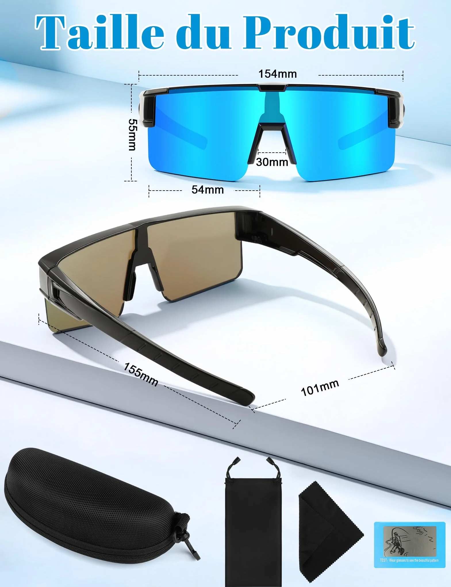 MELLIEX Surlunettes de Soleil, Lunette Velo Homme Lunettes de Soleil Femme Polarisées Protection UV400 Super léger TR90 Cadre pour Conduite Cyclisme Sport et Loisirs