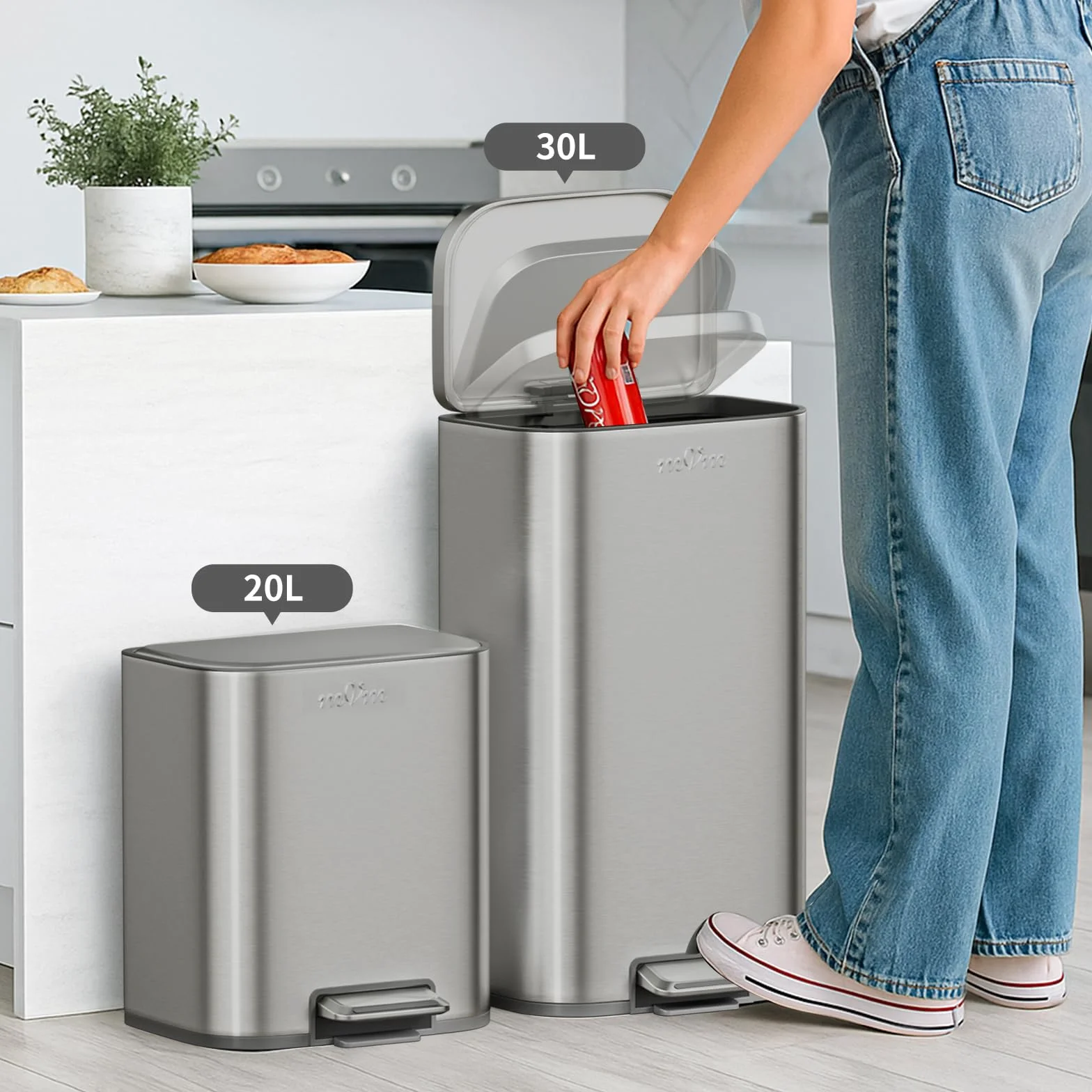 Poubelle de cuisine 30 litres acier inoxydable à pédale avec couvercle