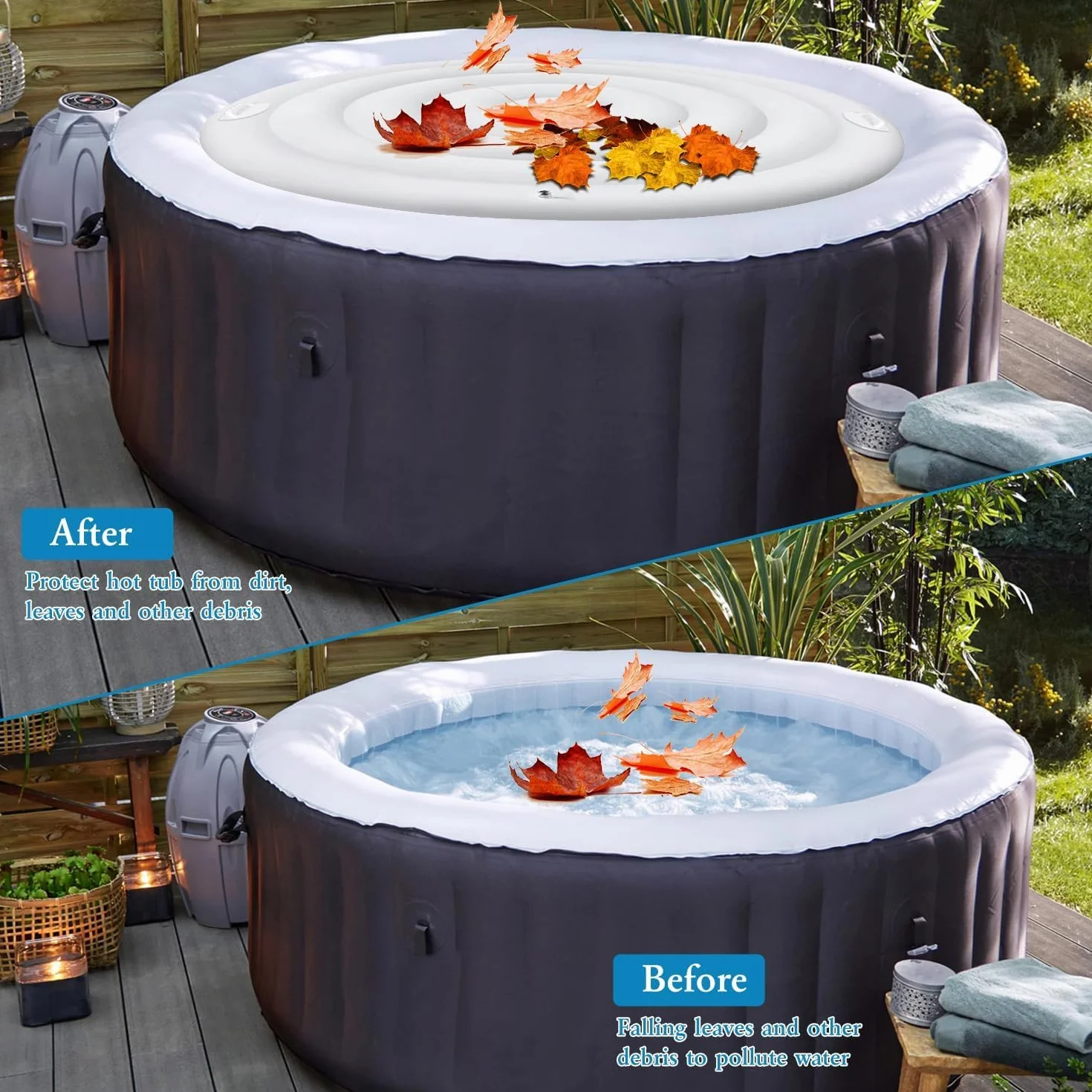 138cm PVC Couverture de Remous Gonflable, Isolation Thermique Pliable pour Spa