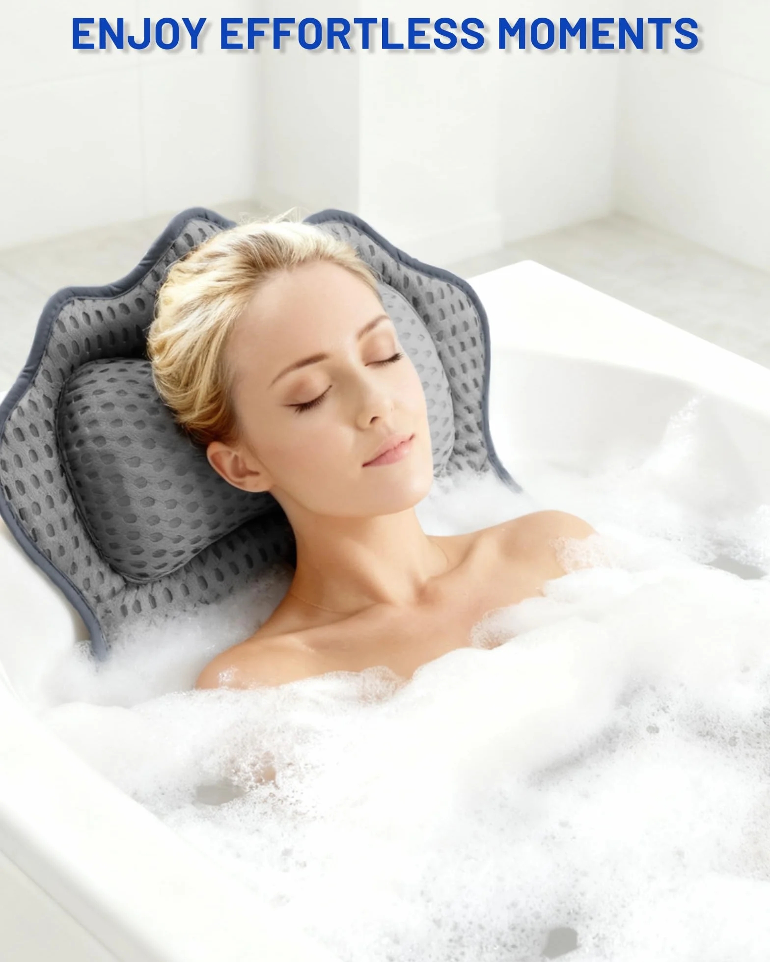 Oreiller de Bain Coussin de Baignoire Technologie 4D Air Mesh 6 Ventouses Puissantes