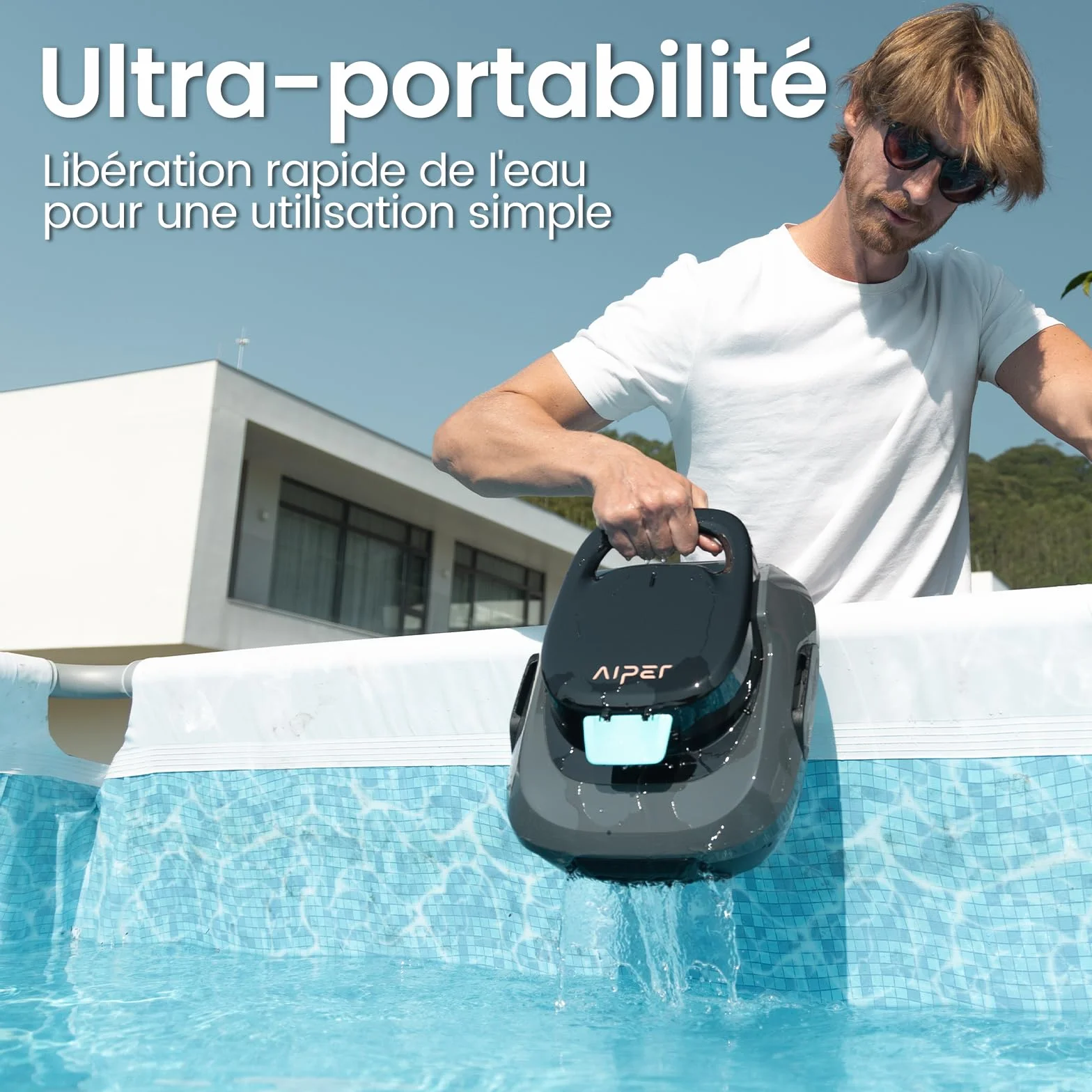 AIPER Scuba SE Robot Piscine Aspirateur sans Fil 90 Min Nettoyage Automatique Compact Léger Piscines Hors Sol 80㎡