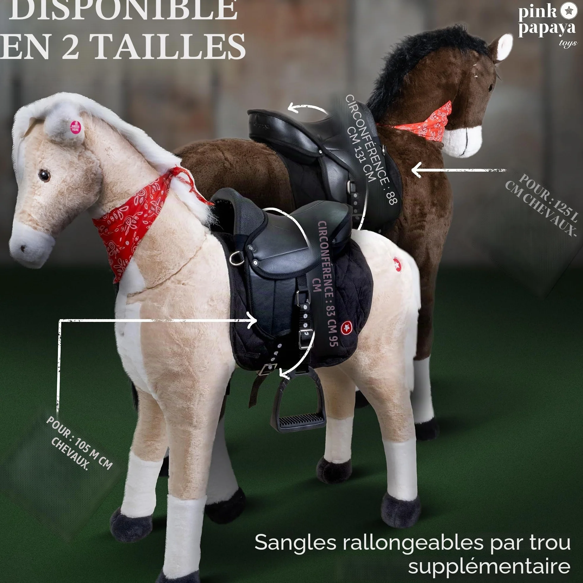 Pink Papaya Shetty Selle pour enfants avec étriers pour chevaux en bois et chevaux de jeu