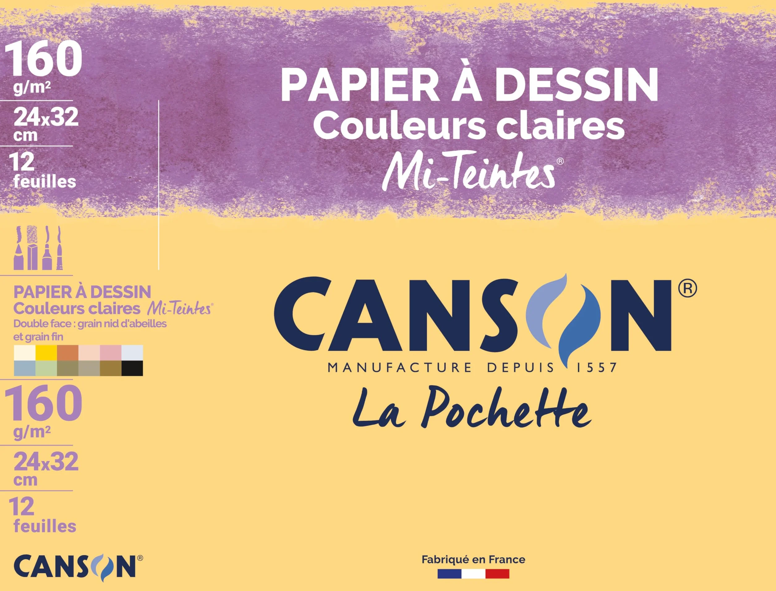 CANSON Mi-Teintes Pochette 12 feuilles papier dessin 24x32cm 160g/m² couleurs claires