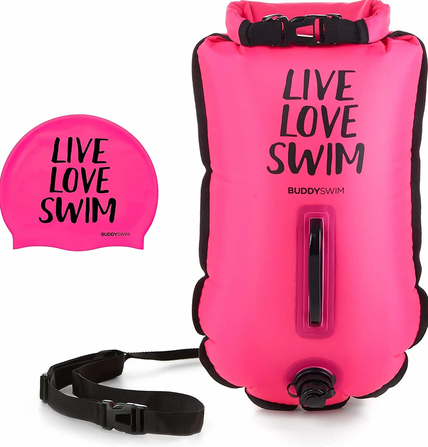 Set Bouée de Natation en Eau Libre 20 litres et Bonnet de Bain. Pochette Etanche pour la Natation en Eau Libre avec Sac Impermeable Etanche et Bonnet de Bain en Silicone.