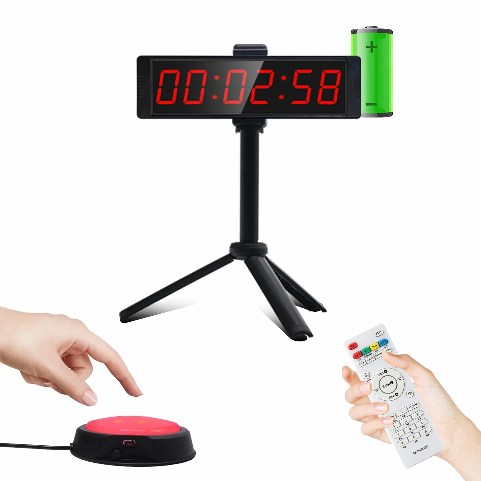 Timer Sport avec Bouton Marche/Arrêt, Minuteur et Chronomètre Portable, Horloge Murale Numérique avec Télécommande, Intervall Timer avec Socle, 12/24H Horloge pour Fitness, Workout, Home Gym