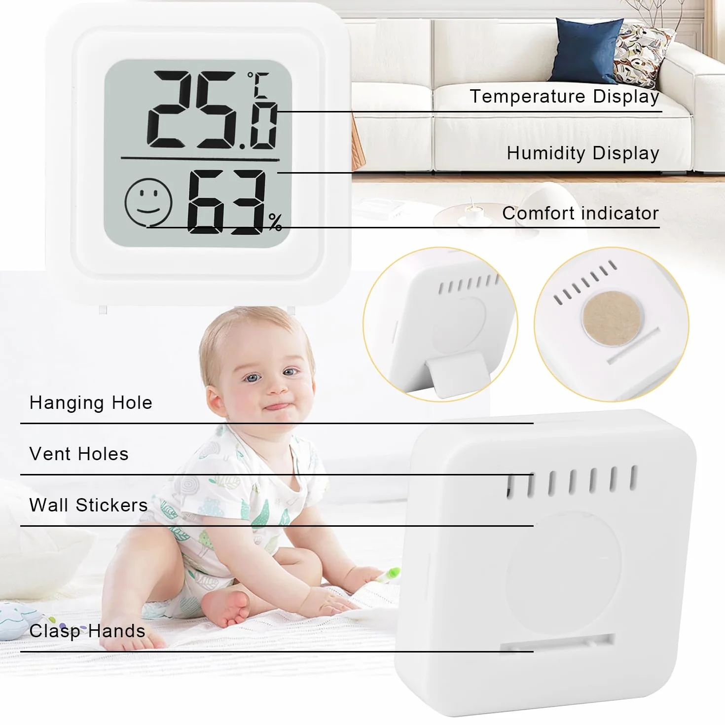 Thermomètre Hygromètre Intérieur Digital Haute Précision Moniteur Température Humidimètre 4 Pièces