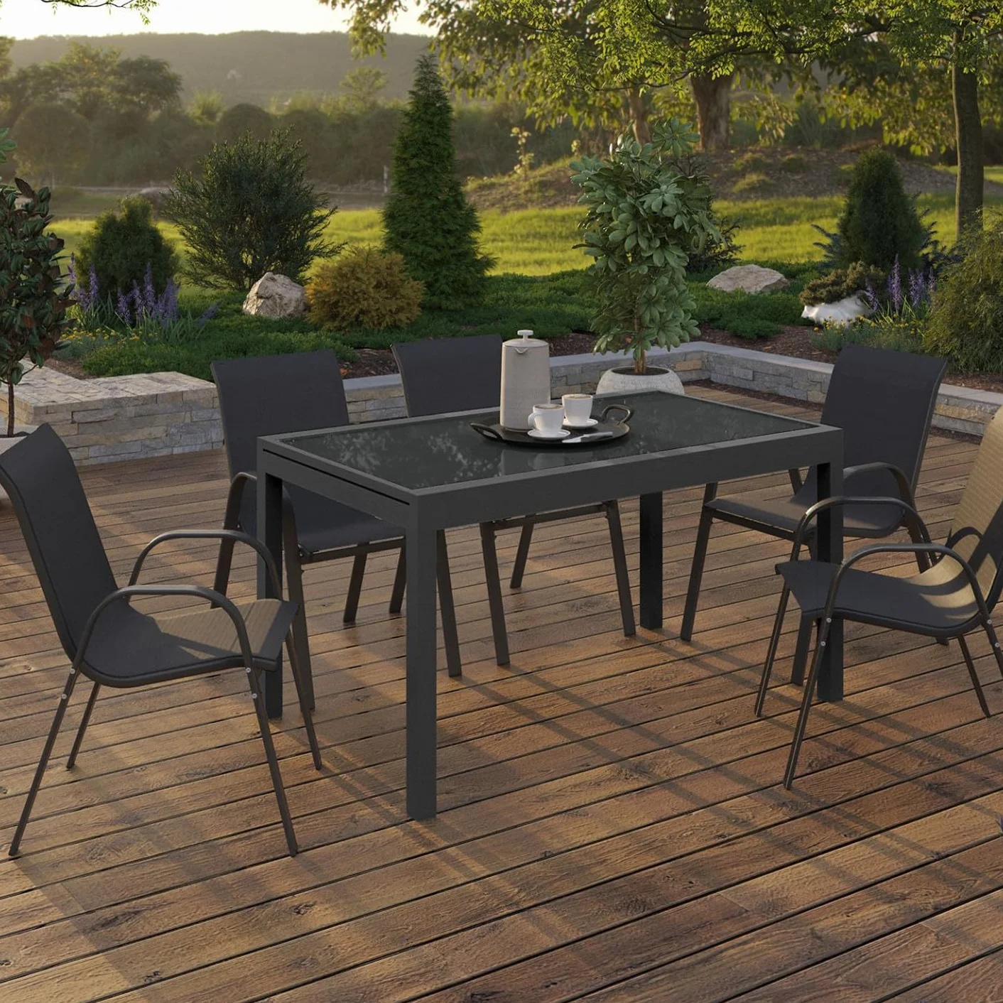Table de Jardin Extensible Madrid 135-270 cm Gris Anthracite 8-12 Personnes