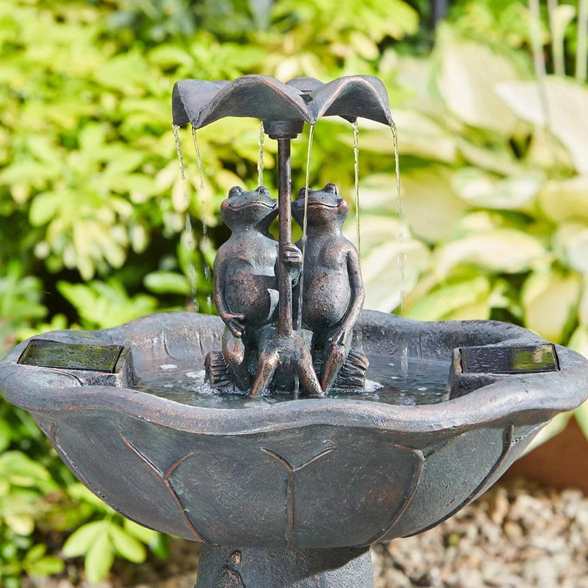 Fontaine à eau solaire en forme de grenouille 84 cm Résine bronze et verte IP44 Cascade autonome bain d'oiseaux