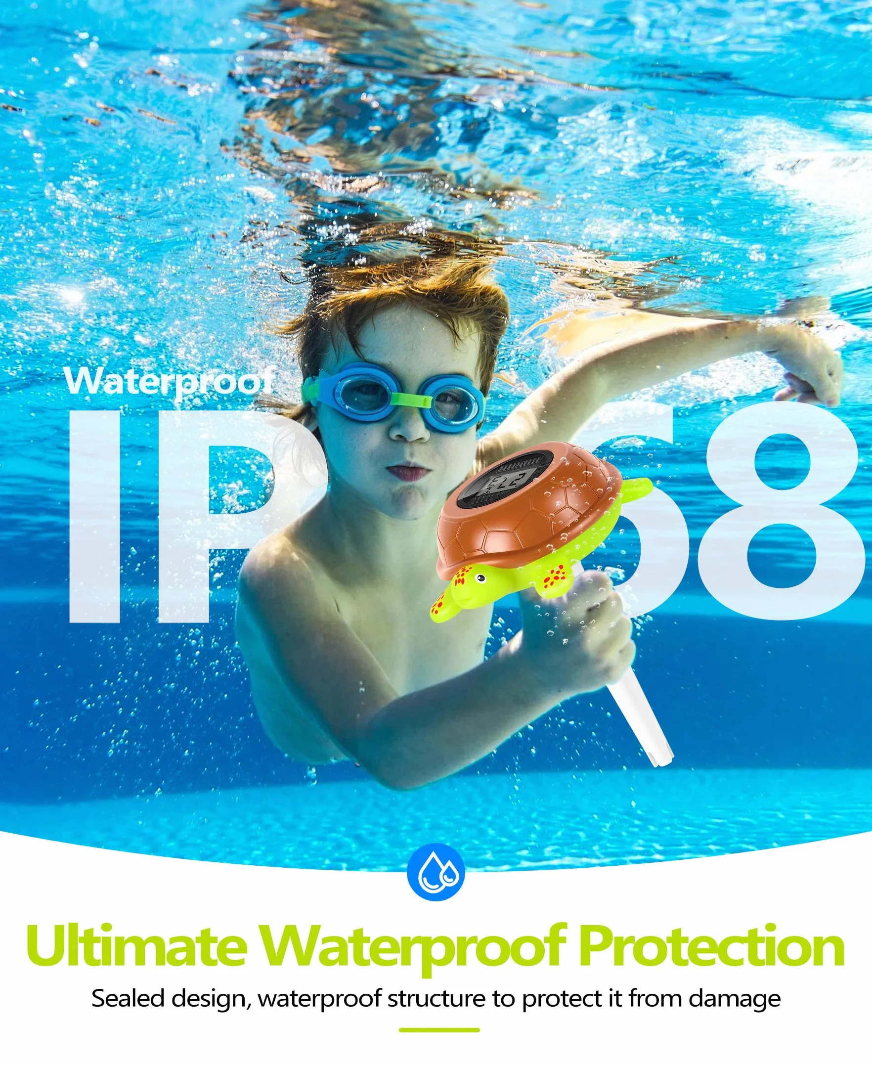 Thermomètre Flottant Piscine Solaire Numérique Rétroéclairage Tortue Digital Spa Ultra-Précis