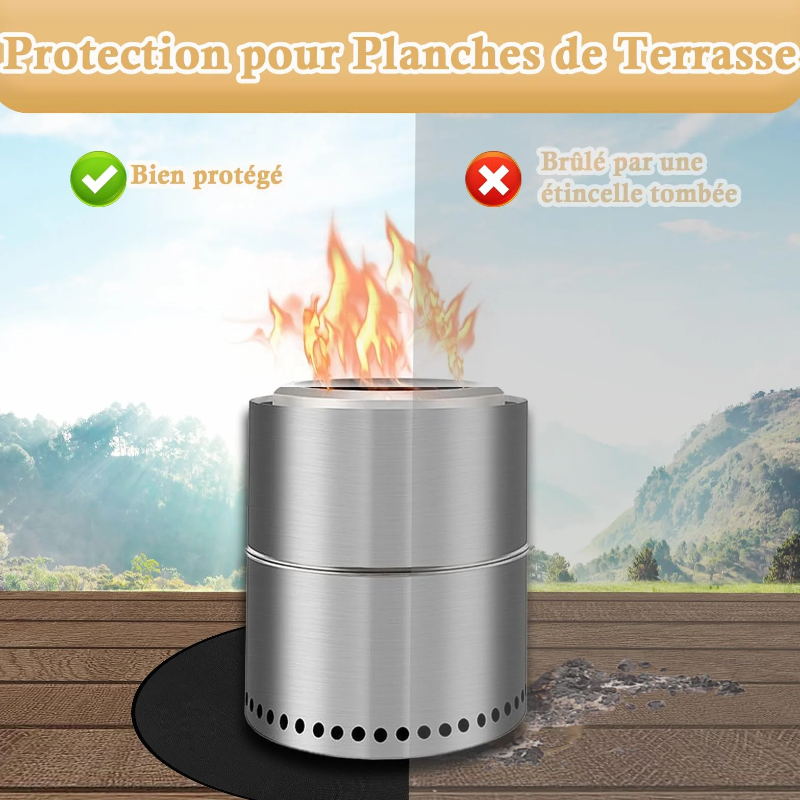 Qivine Tapis Barbecue Sol Exterieur 120cm Résistant à Chaleur Ignifuge Rond