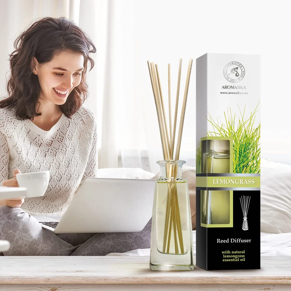 Diffuseur de Parfum Citronnelle 100ml - Huile Essentielle Naturelle - Reed Diffuser Lemongrass