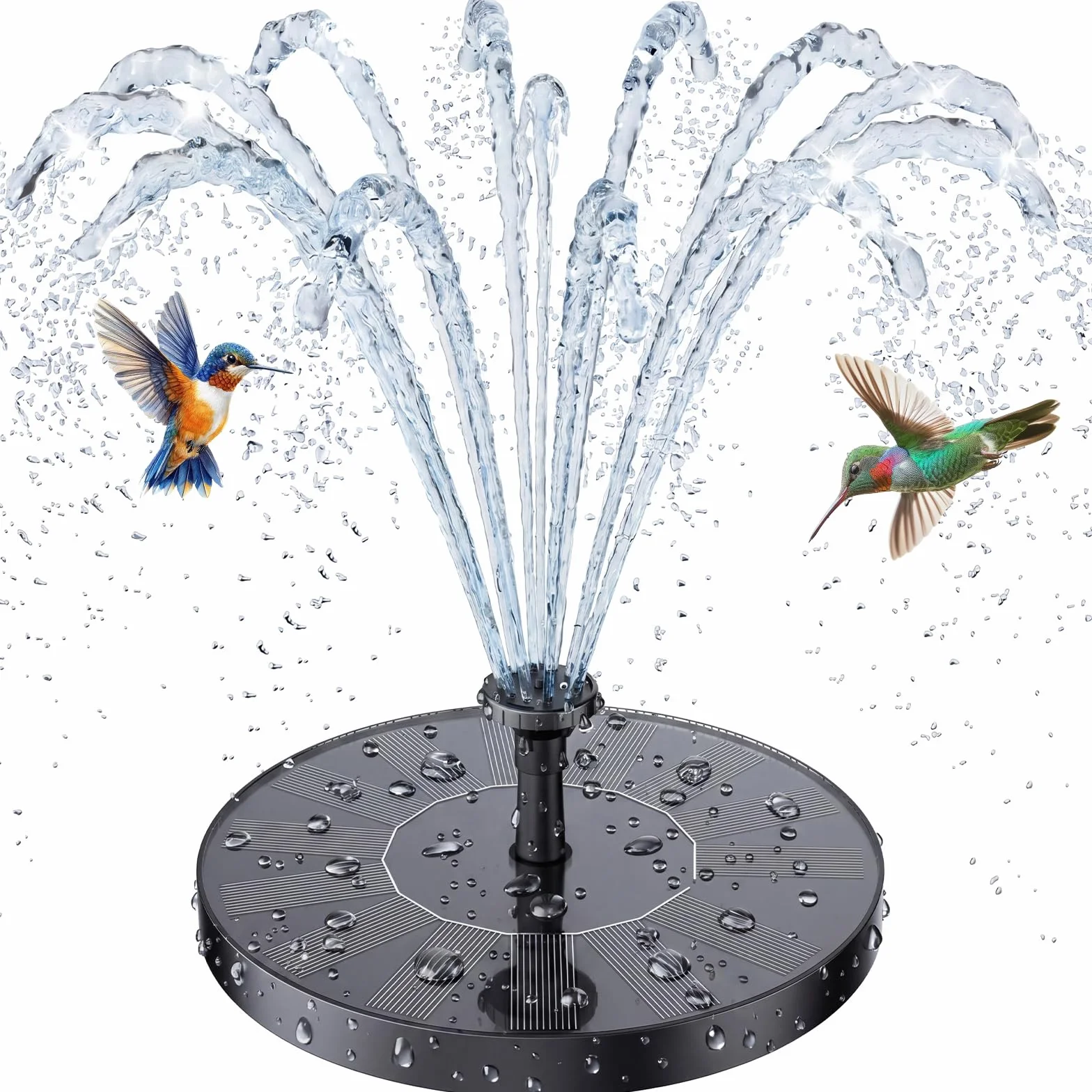Fontaine Solaire Extérieur Flottante Pompe Bassin avec 6 Buses 1,5W pour Bain d'oiseaux Jardin
