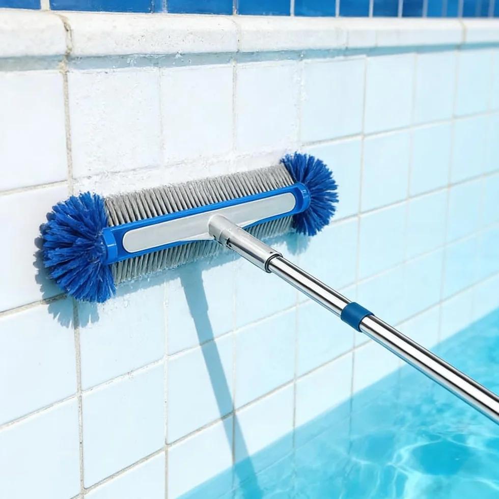 Brosse de Piscine avec Tige télescopique 230 cm, Balai Brosse 45 cm, Acier Inoxydable