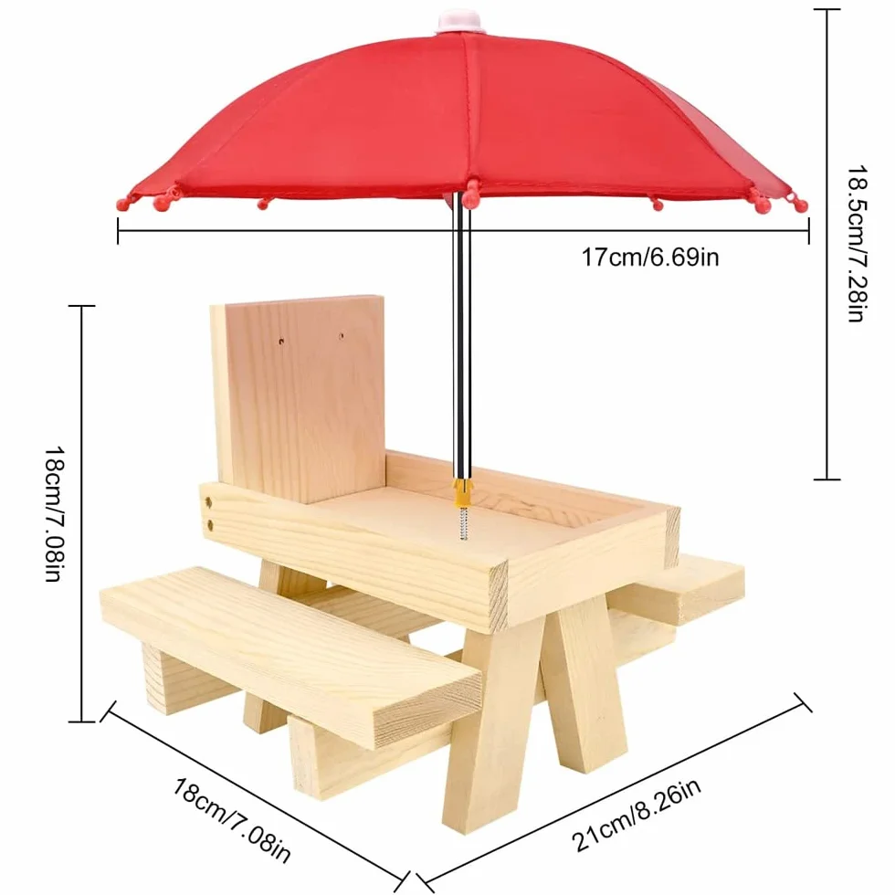 Mangeoire en Bois pour Écureuil avec Parapluie et Porte-Maïs - Station d'Alimentation Extérieure (Charbon de Bois)