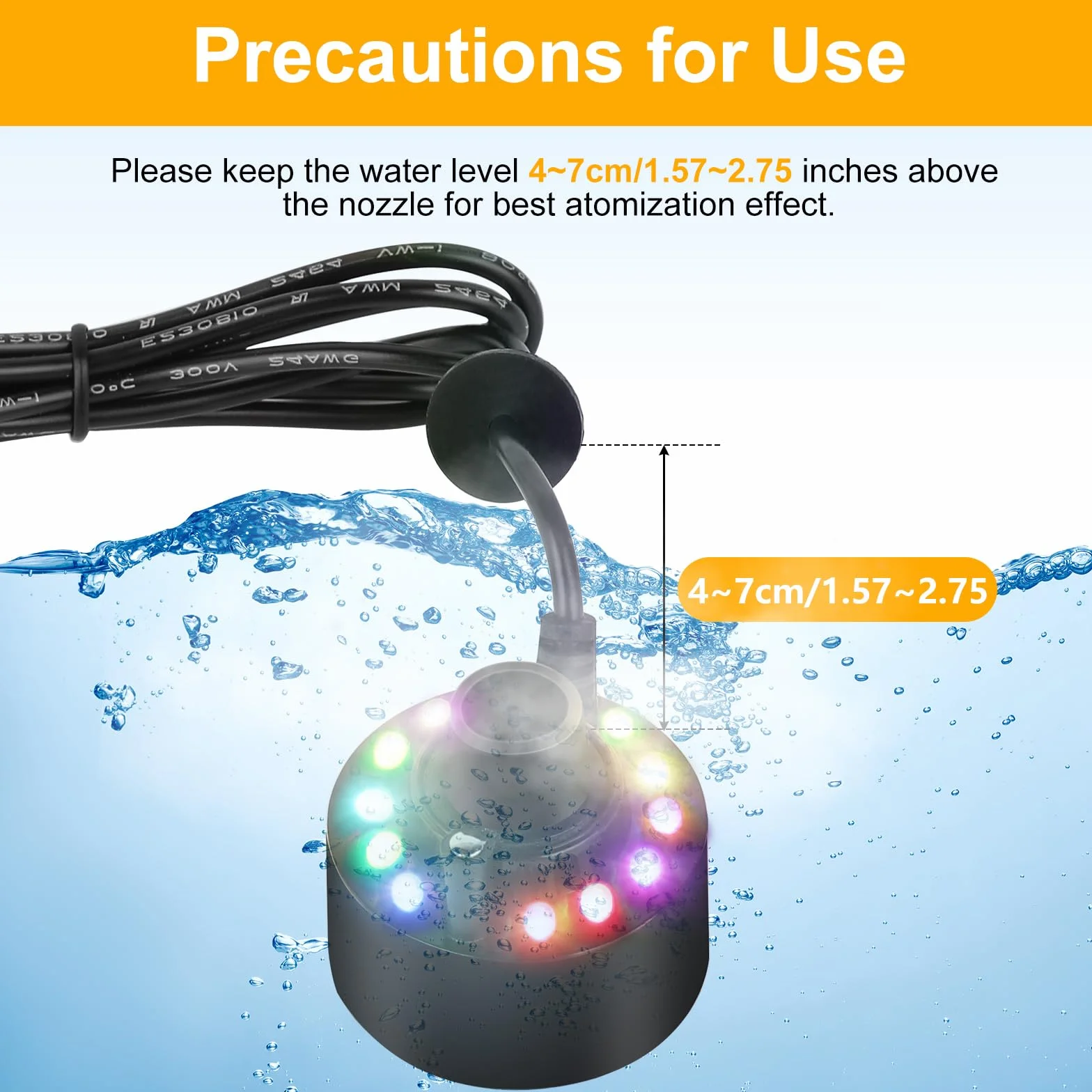 Mini Machine à Brouillard Ultrasons 24V avec 12 Lumières LED pour Étang Aquarium Jardin Noire