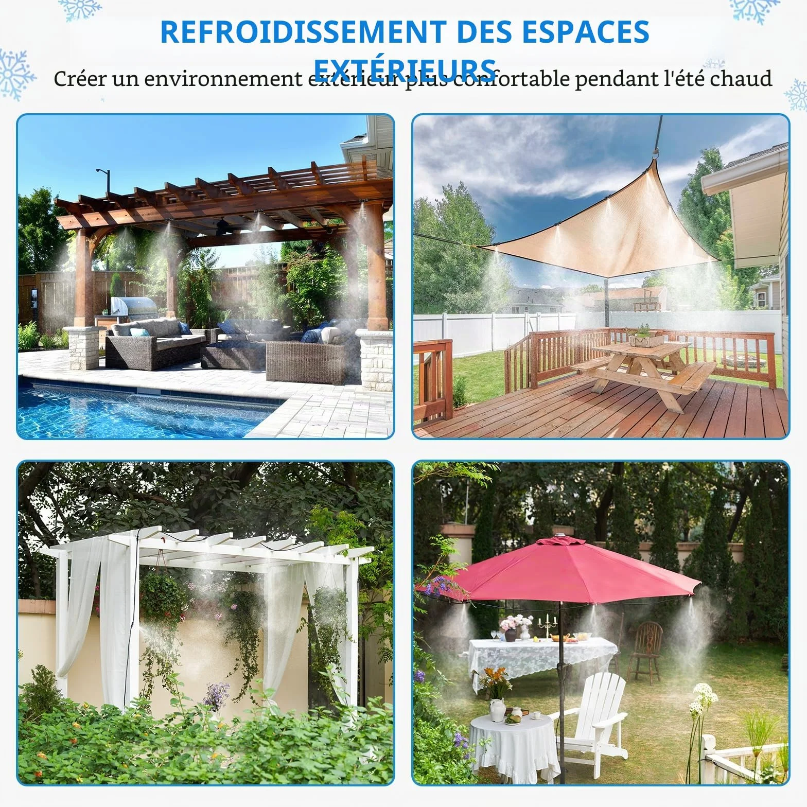 Brumisateur Terrasse 8M Exterieur Pré-assemblé avec 7 Buse Adaptateur Laiton Système Refroidissement Patio Jardin